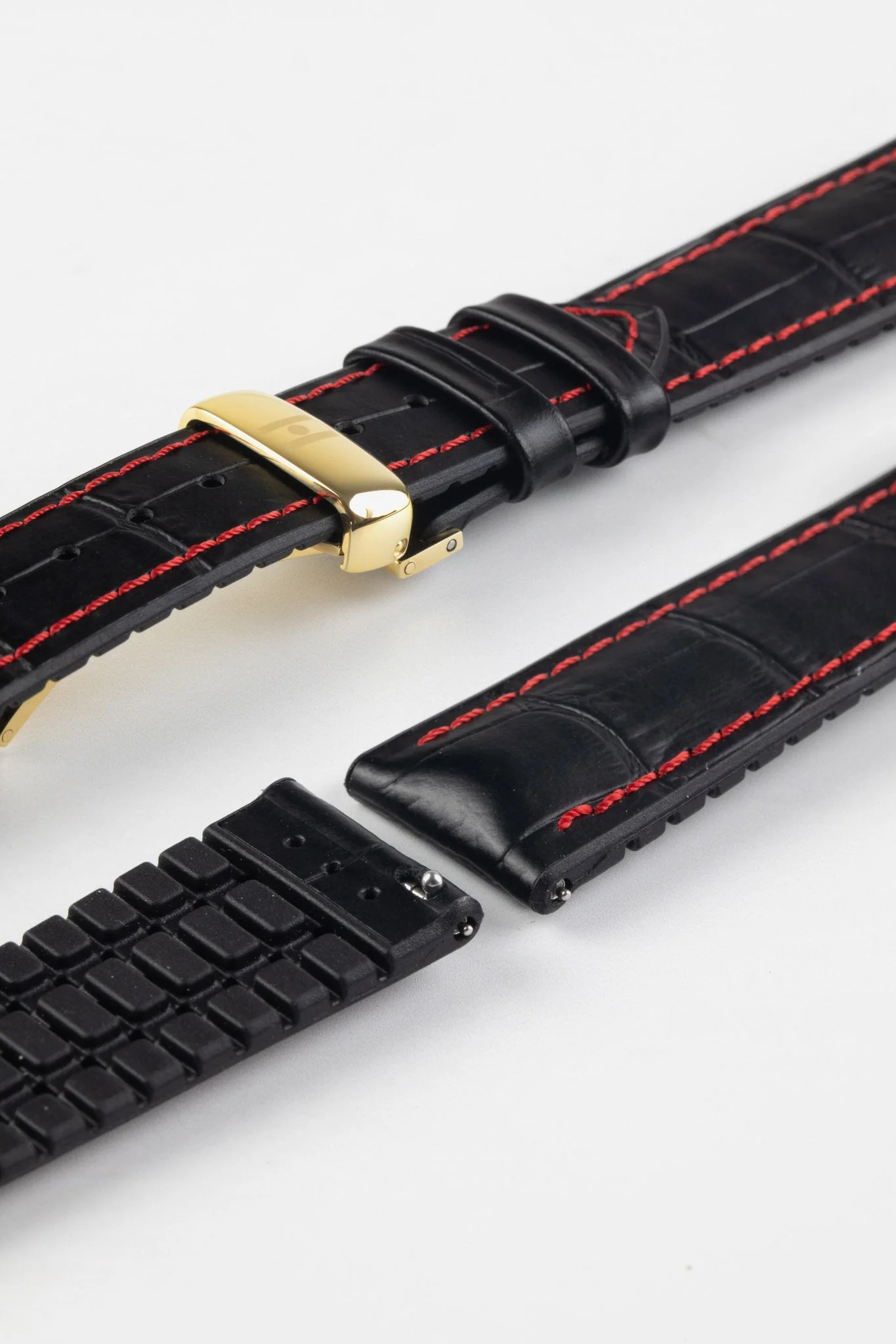Hirsch GEORGE Alligator Embossed Performance Watch Strap in BLACK/RED - Image 12