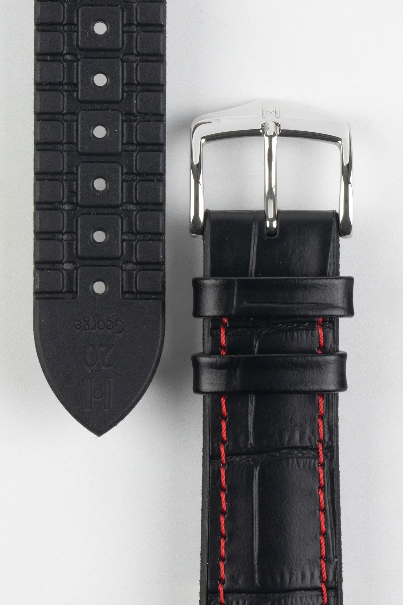 Hirsch GEORGE Alligator Embossed Performance Watch Strap in BLACK/RED - Image 3