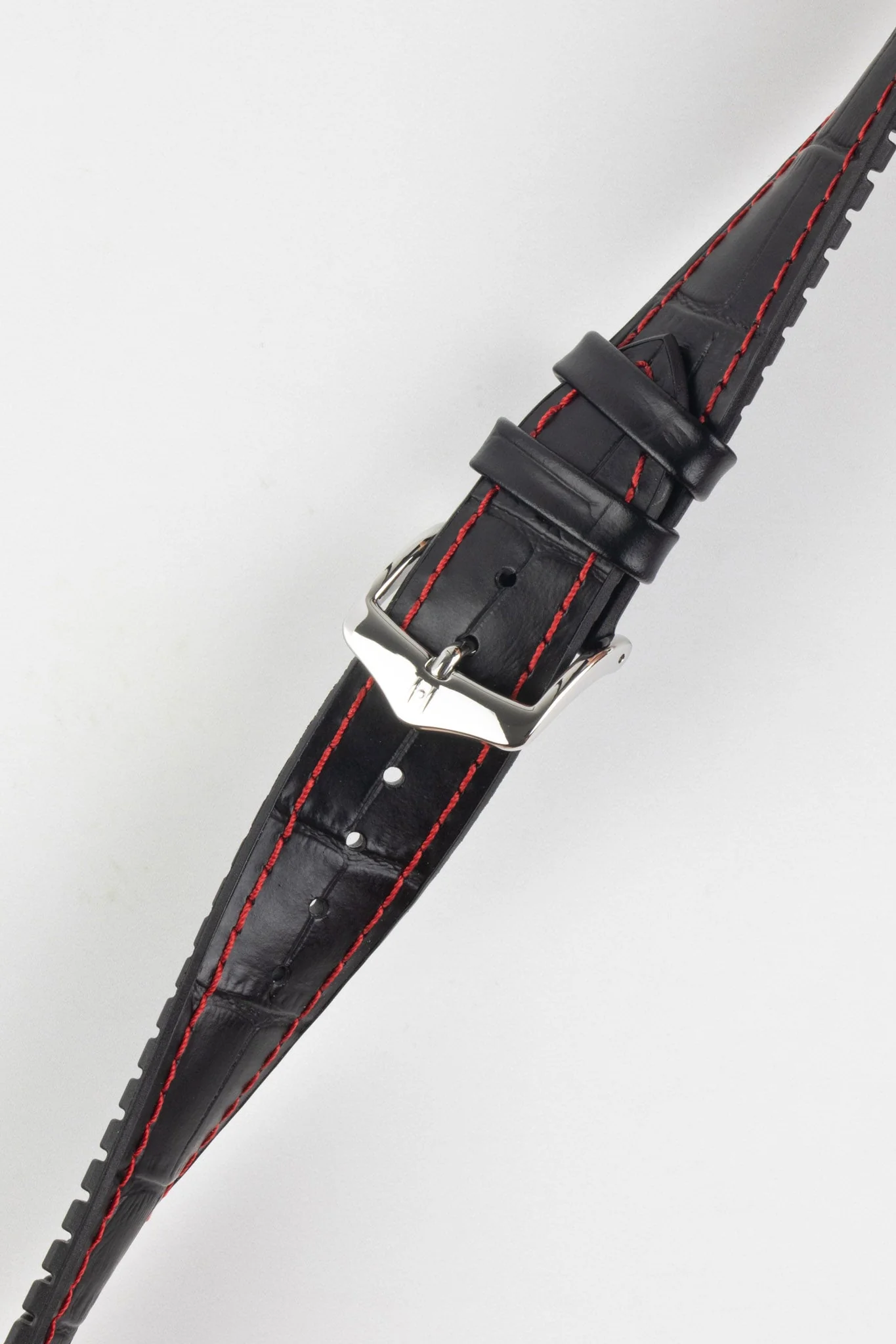 Hirsch GEORGE Alligator Embossed Performance Watch Strap in BLACK/RED - Image 5