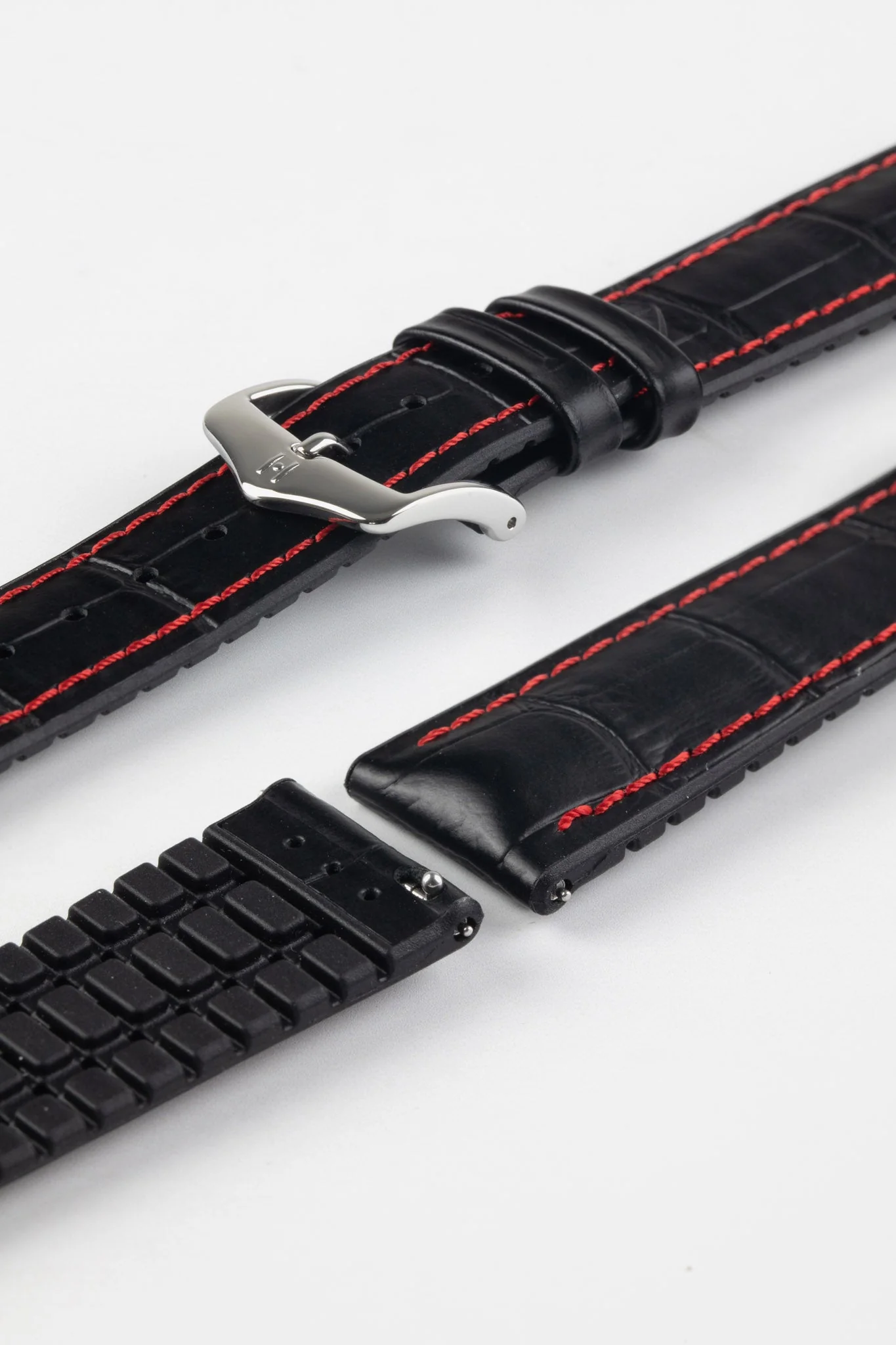 Hirsch GEORGE Alligator Embossed Performance Watch Strap in BLACK/RED - Image 7