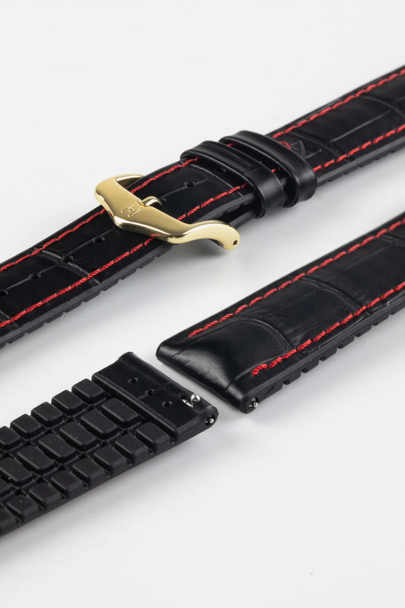 Hirsch GEORGE Alligator Embossed Performance Watch Strap in BLACK/RED - Image 8