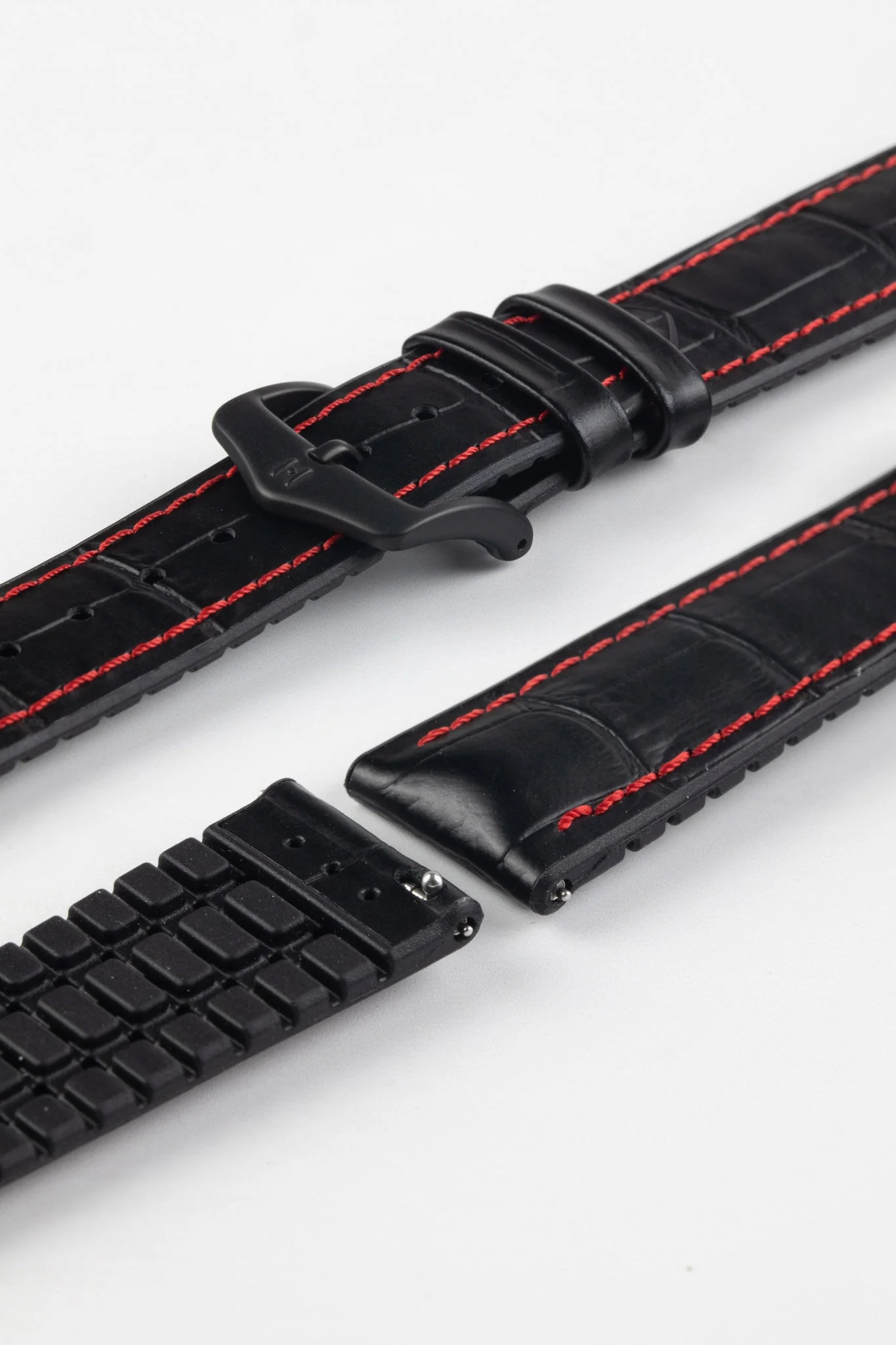 Hirsch GEORGE Alligator Embossed Performance Watch Strap in BLACK/RED - Image 9