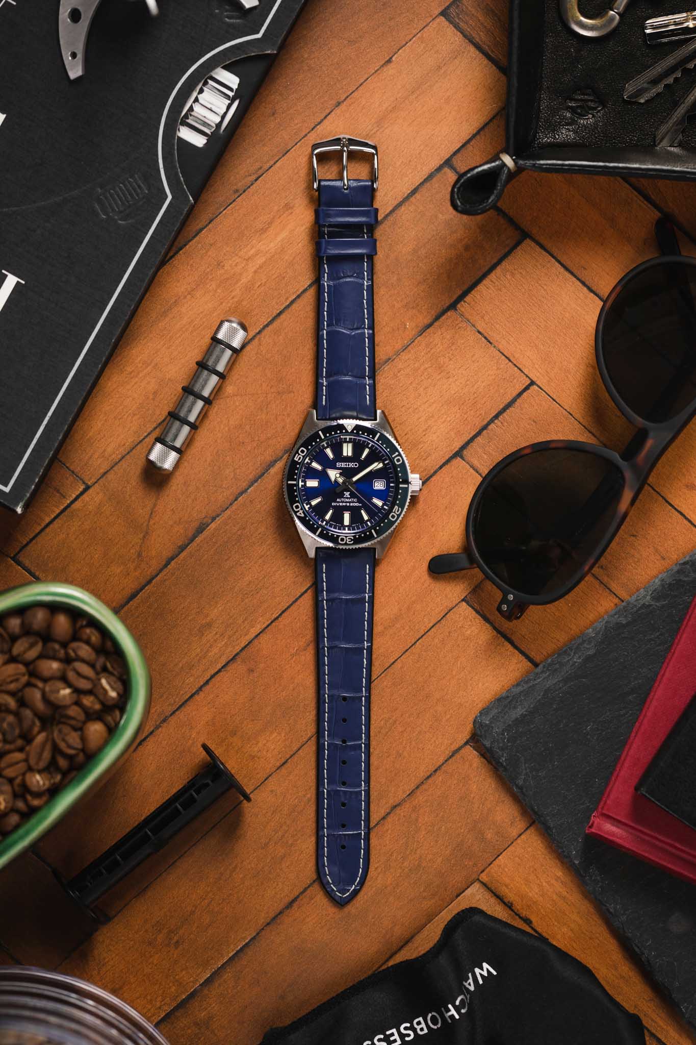 Hirsch GEORGE Alligator Printed Performance Blue Watch Strap - Image 6
