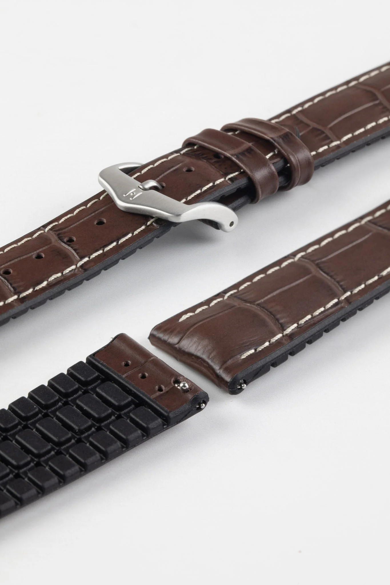 Hirsch GEORGE Alligator Embossed Performance Watch Strap in BROWN - Image 10