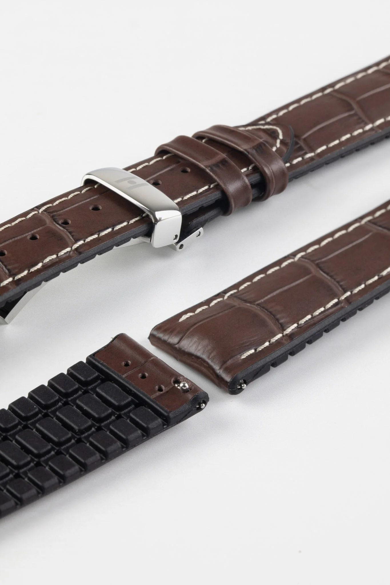 Hirsch GEORGE Alligator Embossed Performance Watch Strap in BROWN - Image 11
