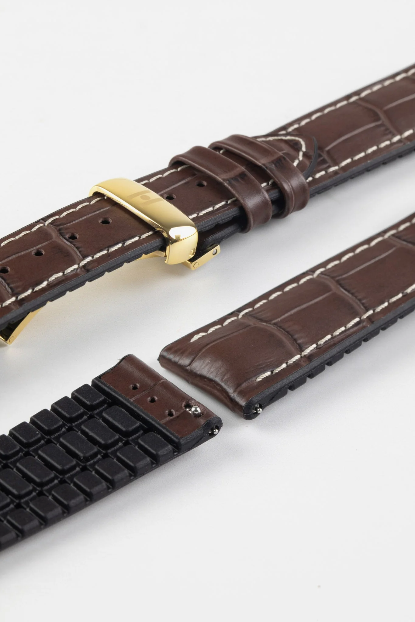Hirsch GEORGE Alligator Embossed Performance Watch Strap in BROWN - Image 12