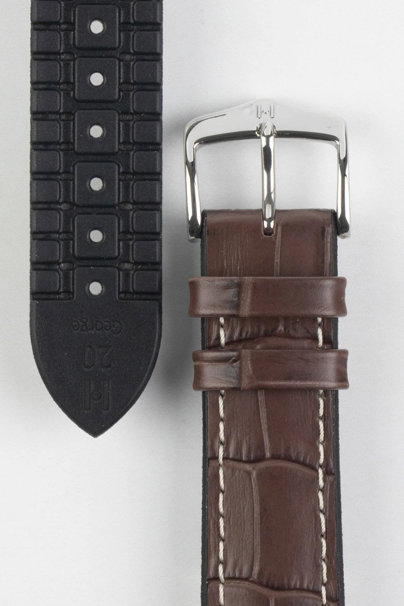 Hirsch GEORGE Alligator Embossed Performance Watch Strap in BROWN - Image 3