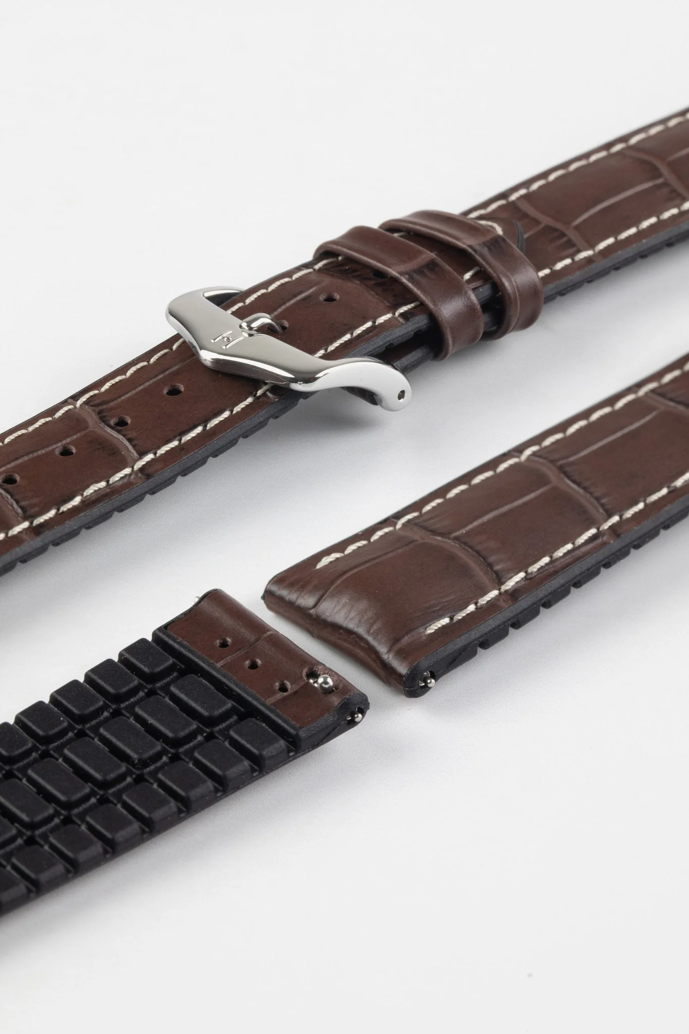 Hirsch GEORGE Alligator Embossed Performance Watch Strap in BROWN - Image 7