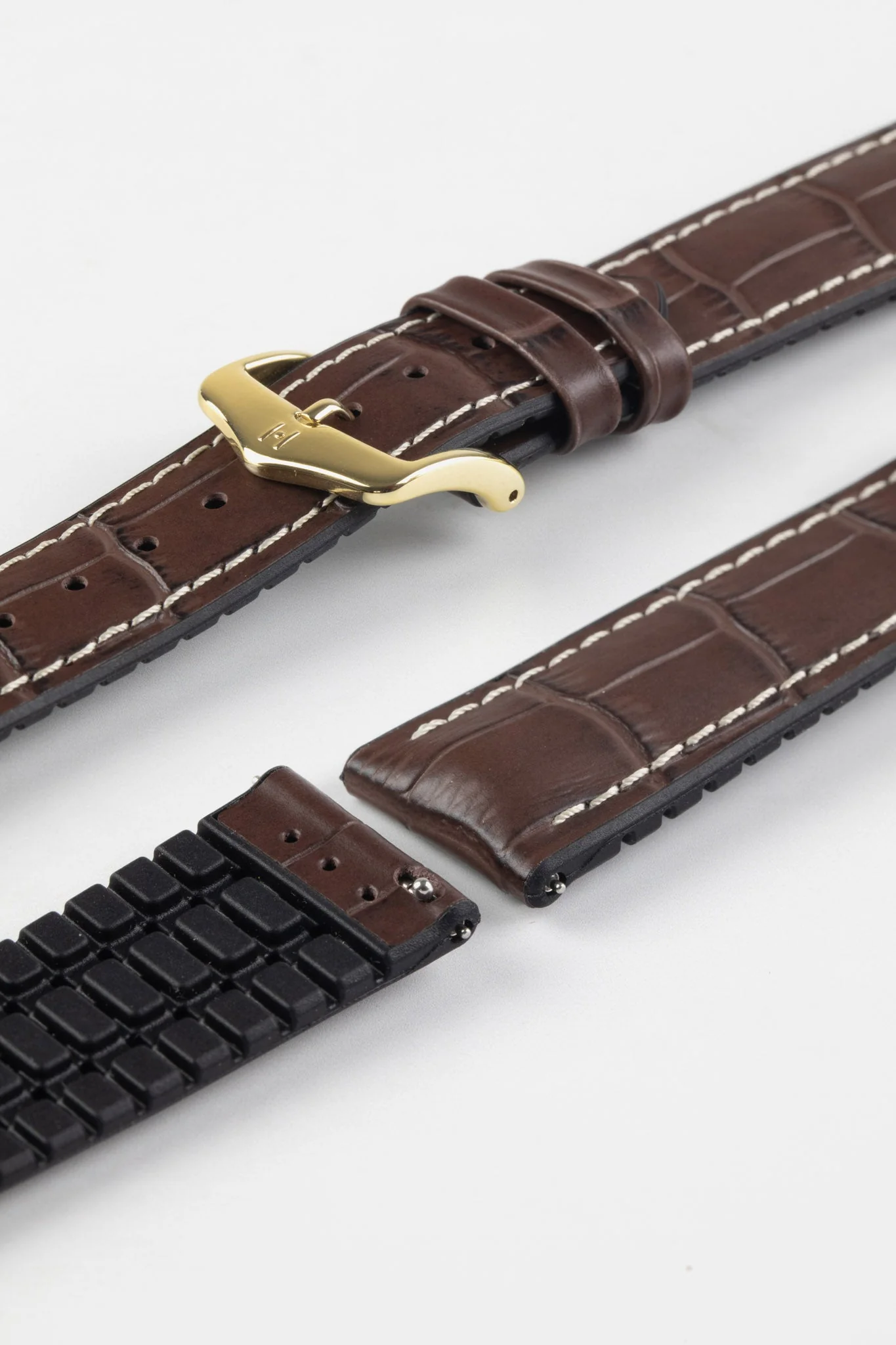Hirsch GEORGE Alligator Embossed Performance Watch Strap in BROWN - Image 8