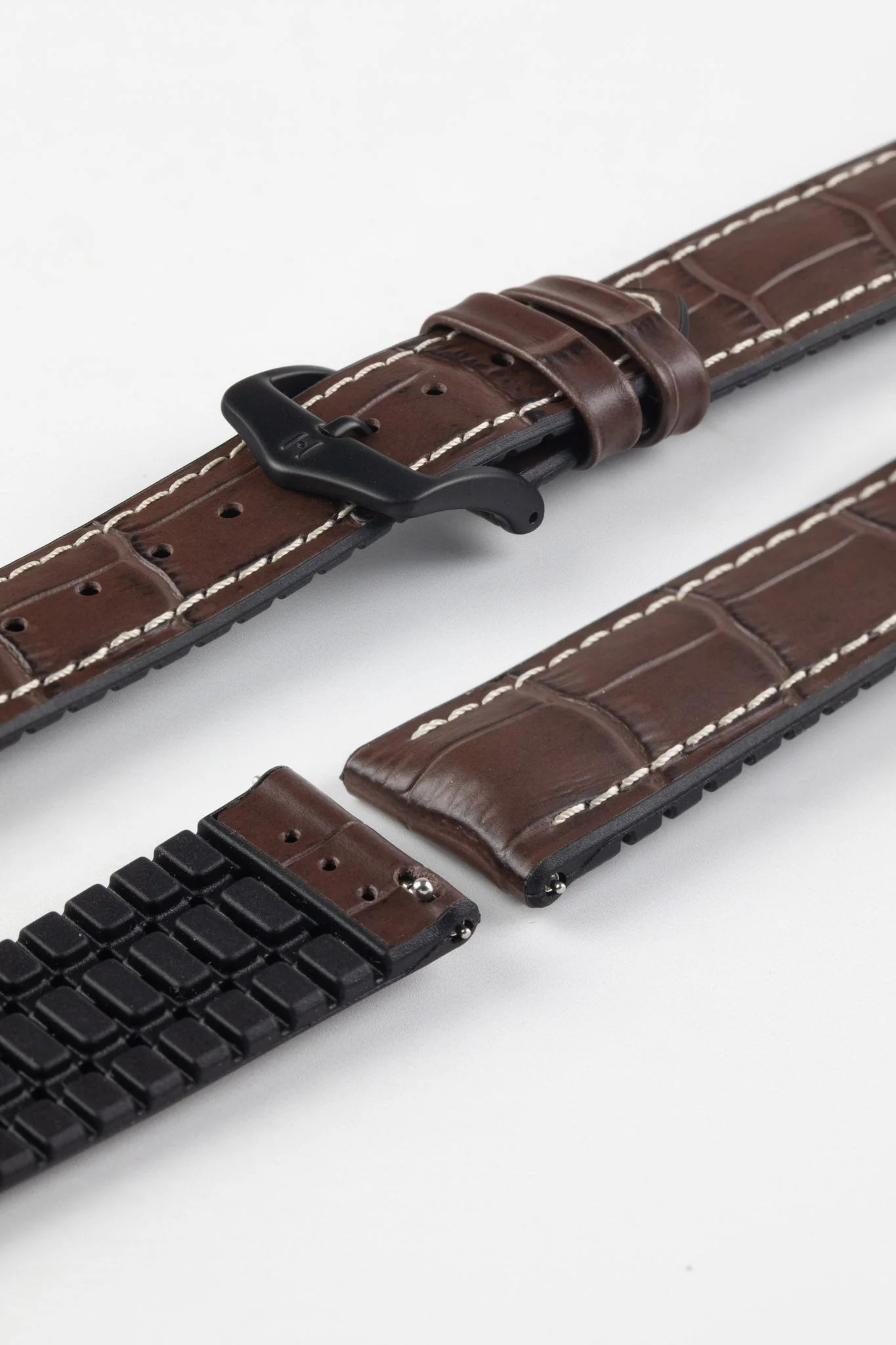 Hirsch GEORGE Alligator Embossed Performance Watch Strap in BROWN - Image 9