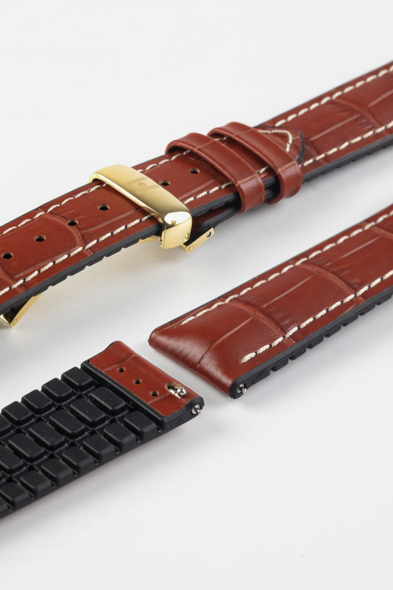 Hirsch GEORGE Alligator Embossed Performance Watch Strap in GOLD BROWN - Image 12