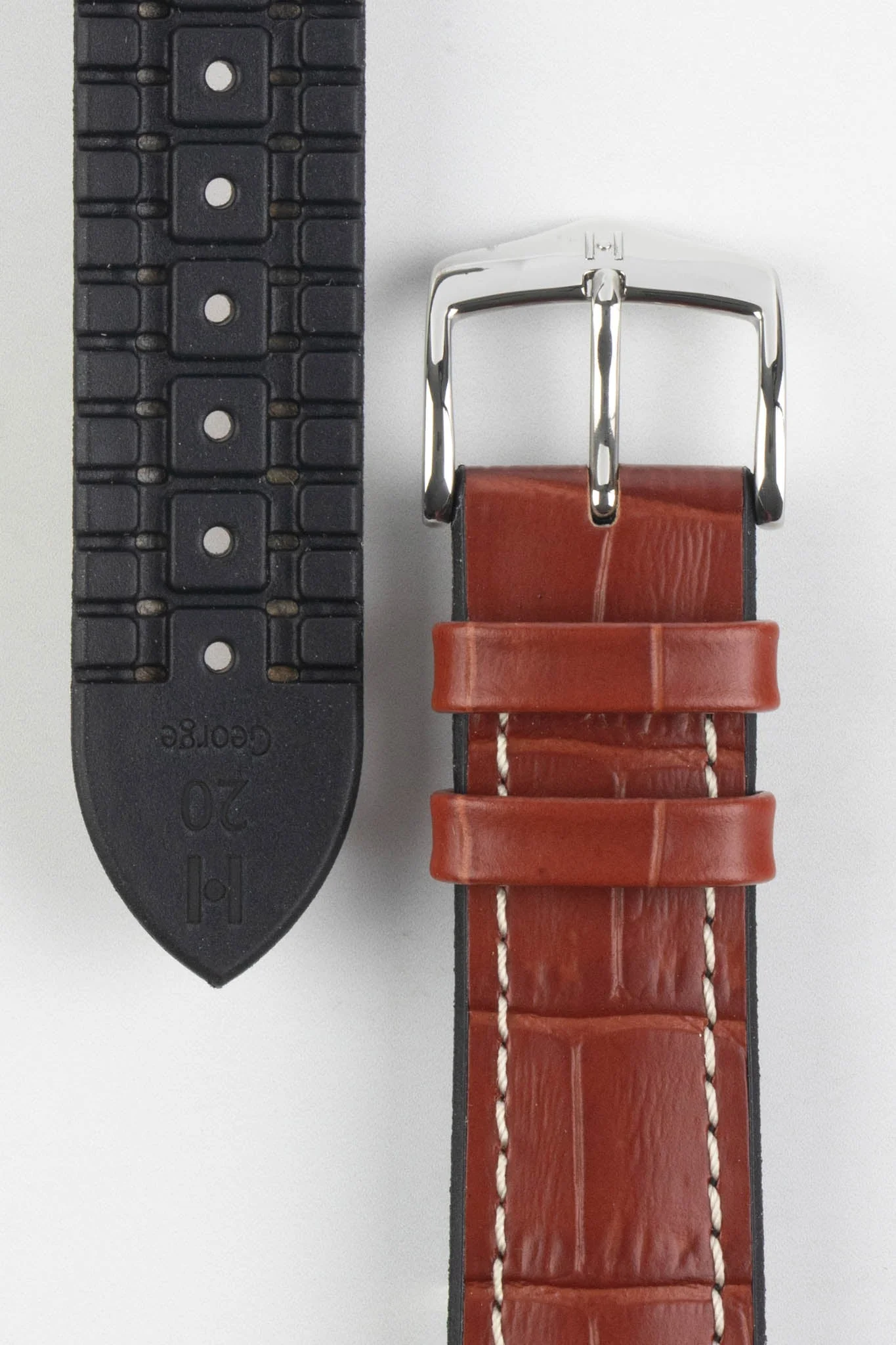 Hirsch GEORGE Alligator Embossed Performance Watch Strap in GOLD BROWN - Image 3