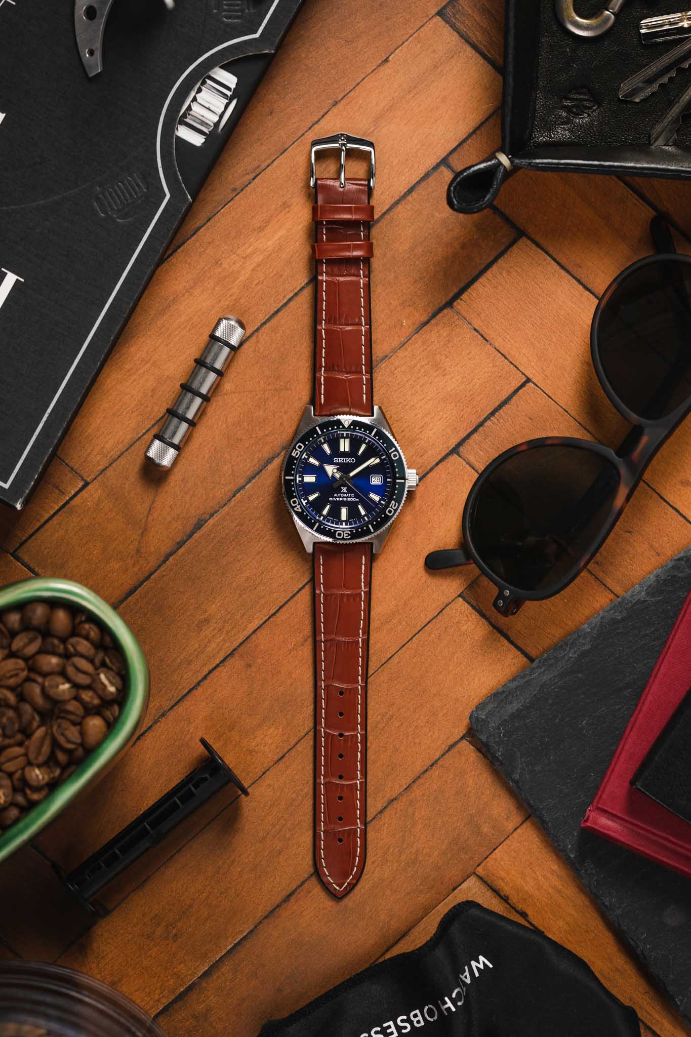 Hirsch GEORGE Alligator Embossed Performance Watch Strap in GOLD BROWN - Image 4
