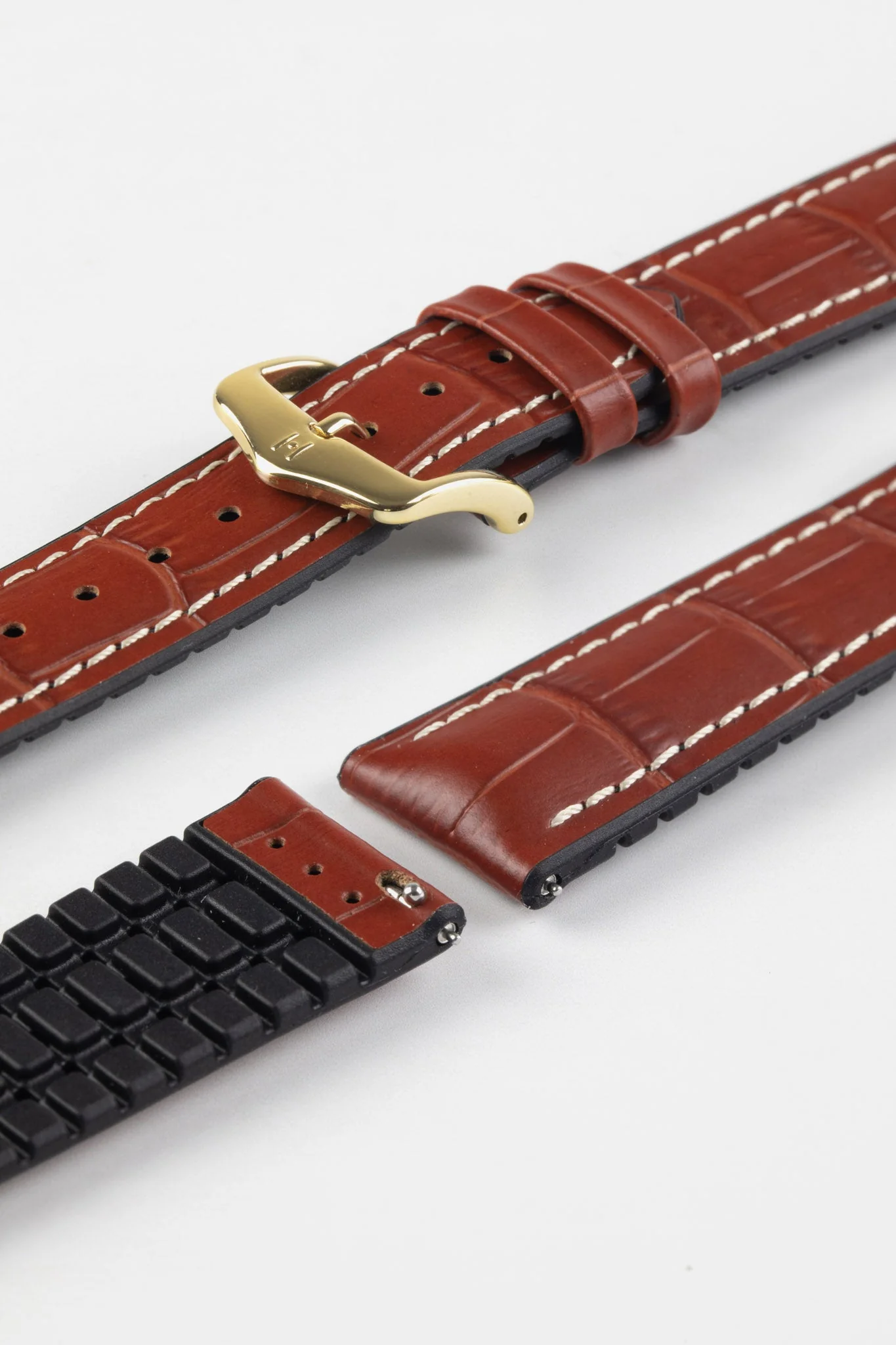 Hirsch GEORGE Alligator Embossed Performance Watch Strap in GOLD BROWN - Image 8