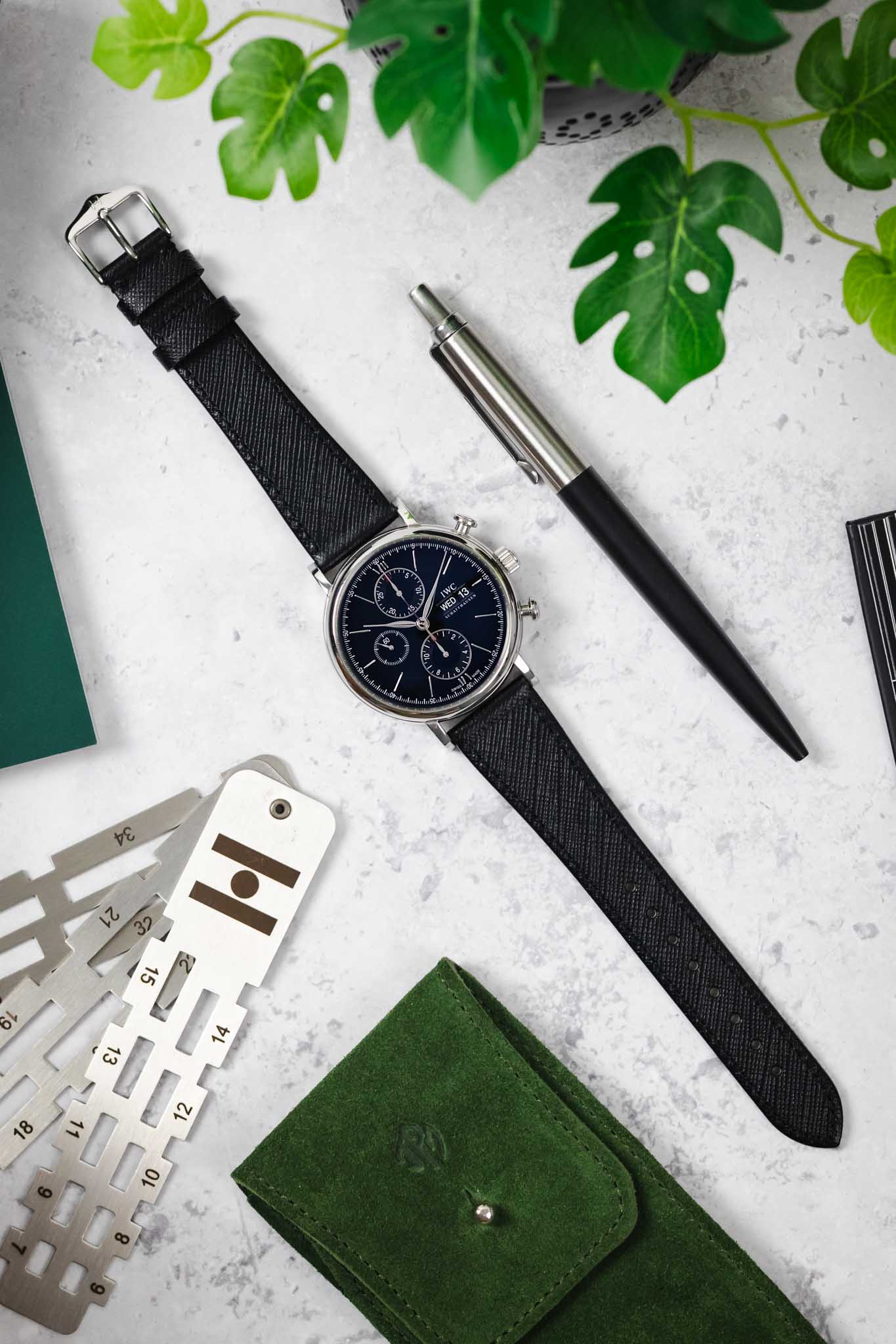 Hirsch GIFFONE Calf Leather Watch Strap in BLACK - Image 16