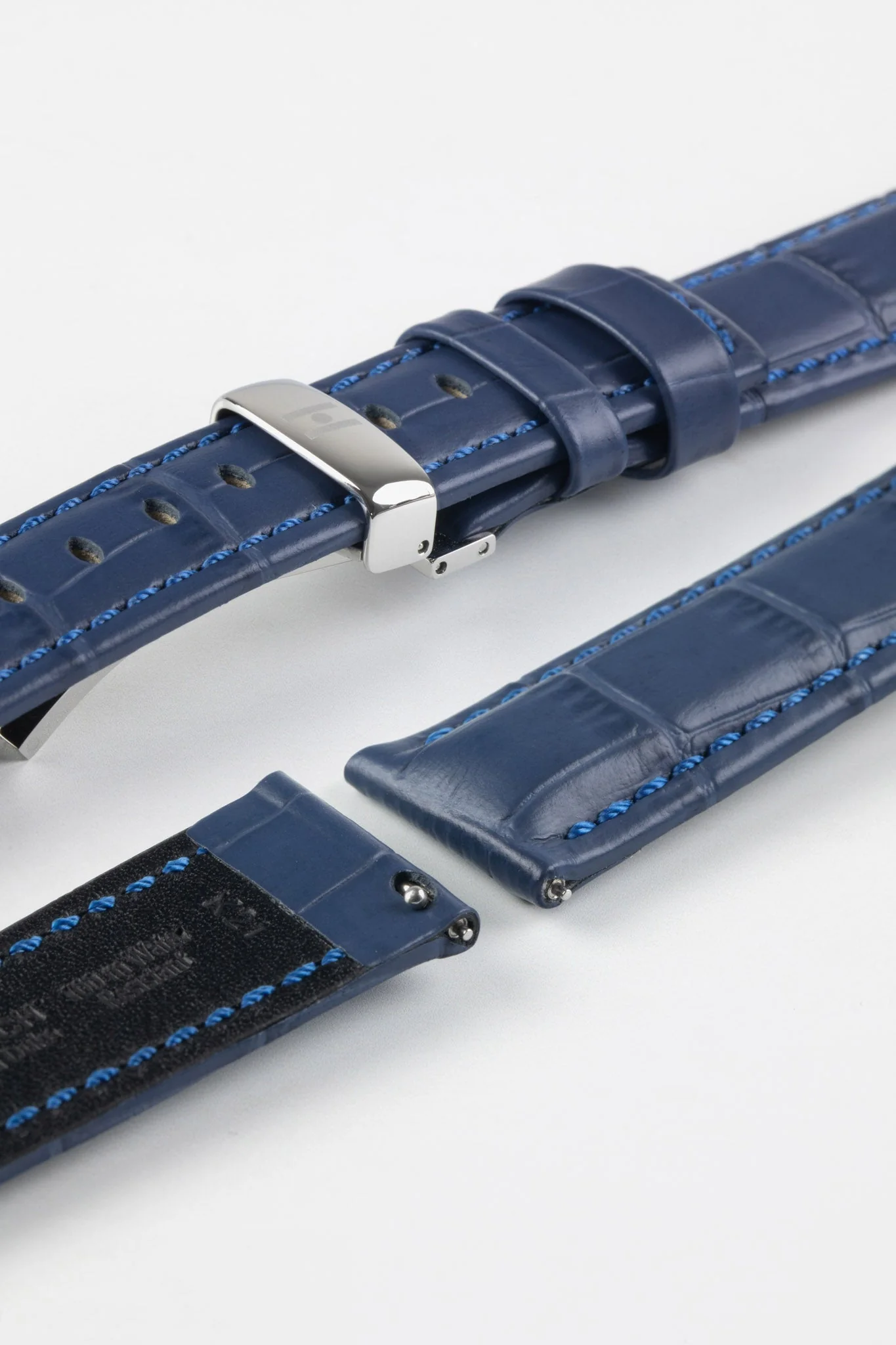 Hirsch GRAND DUKE Water-Resistant Alligator Embossed Sport Watch Strap in BLUE - Image 10