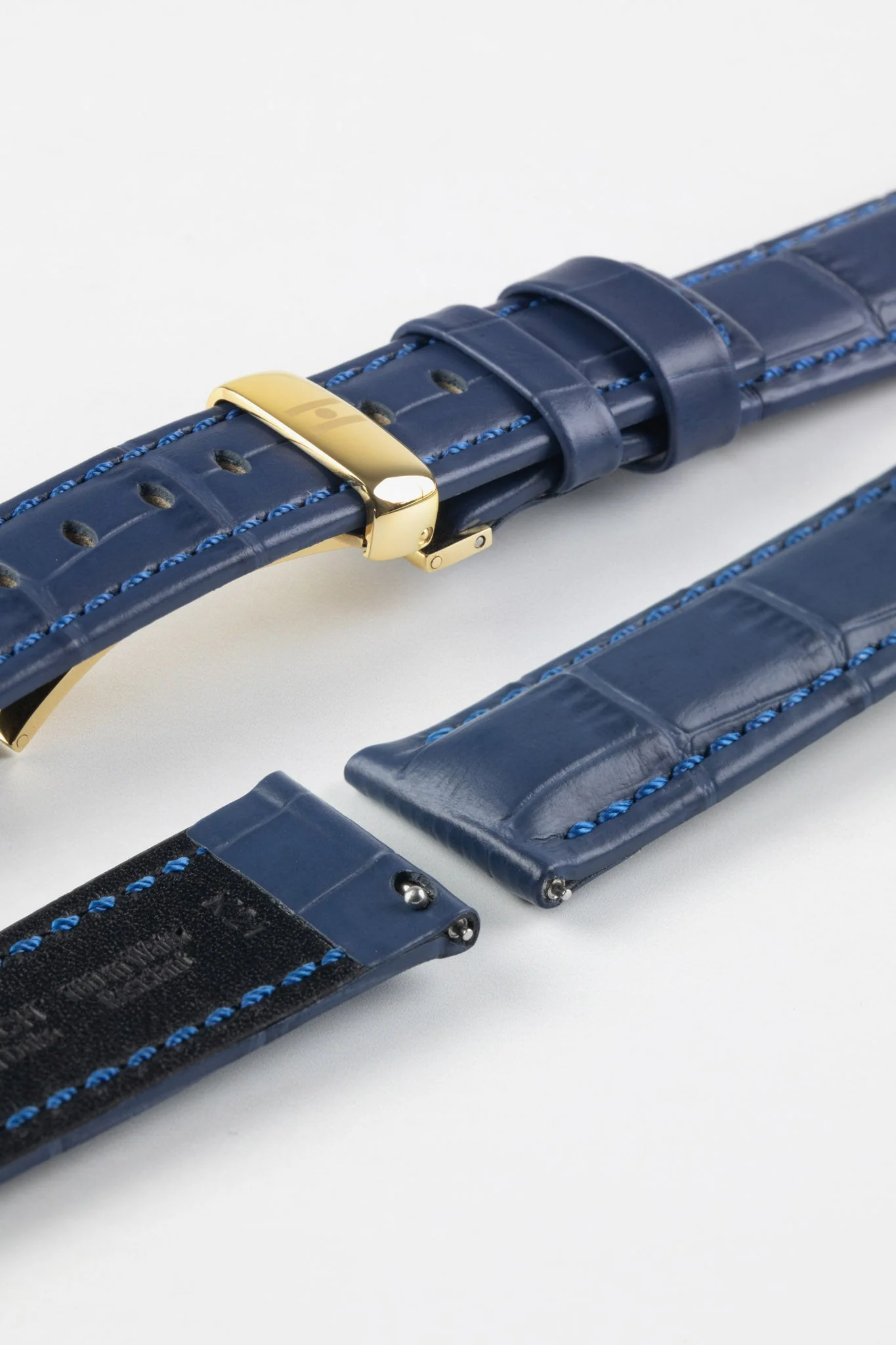 Hirsch GRAND DUKE Water-Resistant Alligator Embossed Sport Watch Strap in BLUE - Image 11