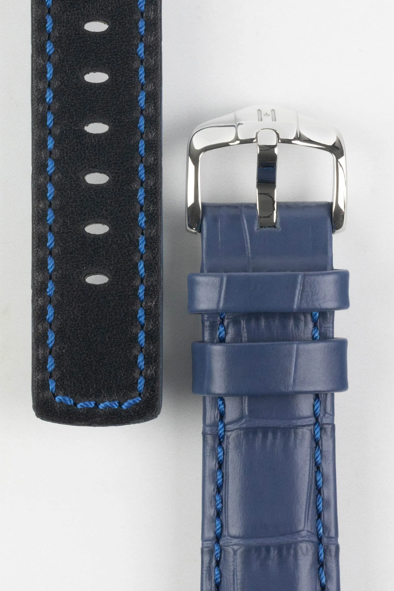 Hirsch GRAND DUKE Water-Resistant Alligator Embossed Sport Watch Strap in BLUE - Image 3