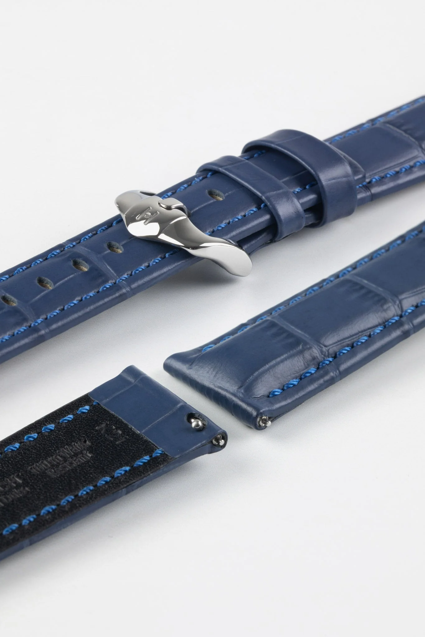 Hirsch GRAND DUKE Water-Resistant Alligator Embossed Sport Watch Strap in BLUE - Image 7
