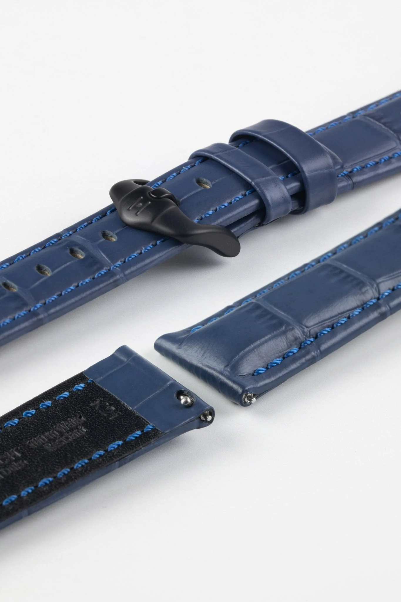 Hirsch GRAND DUKE Water-Resistant Alligator Embossed Sport Watch Strap in BLUE - Image 8