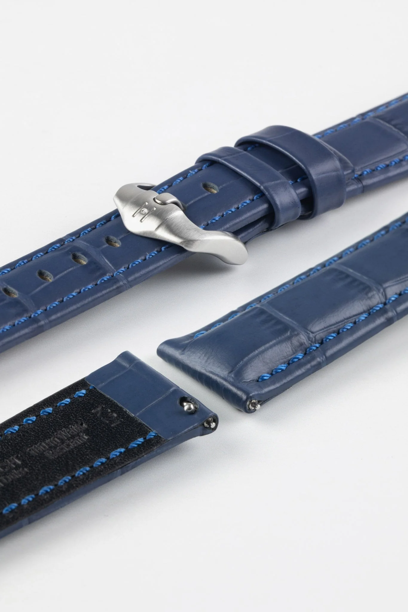 Hirsch GRAND DUKE Water-Resistant Alligator Embossed Sport Watch Strap in BLUE - Image 9