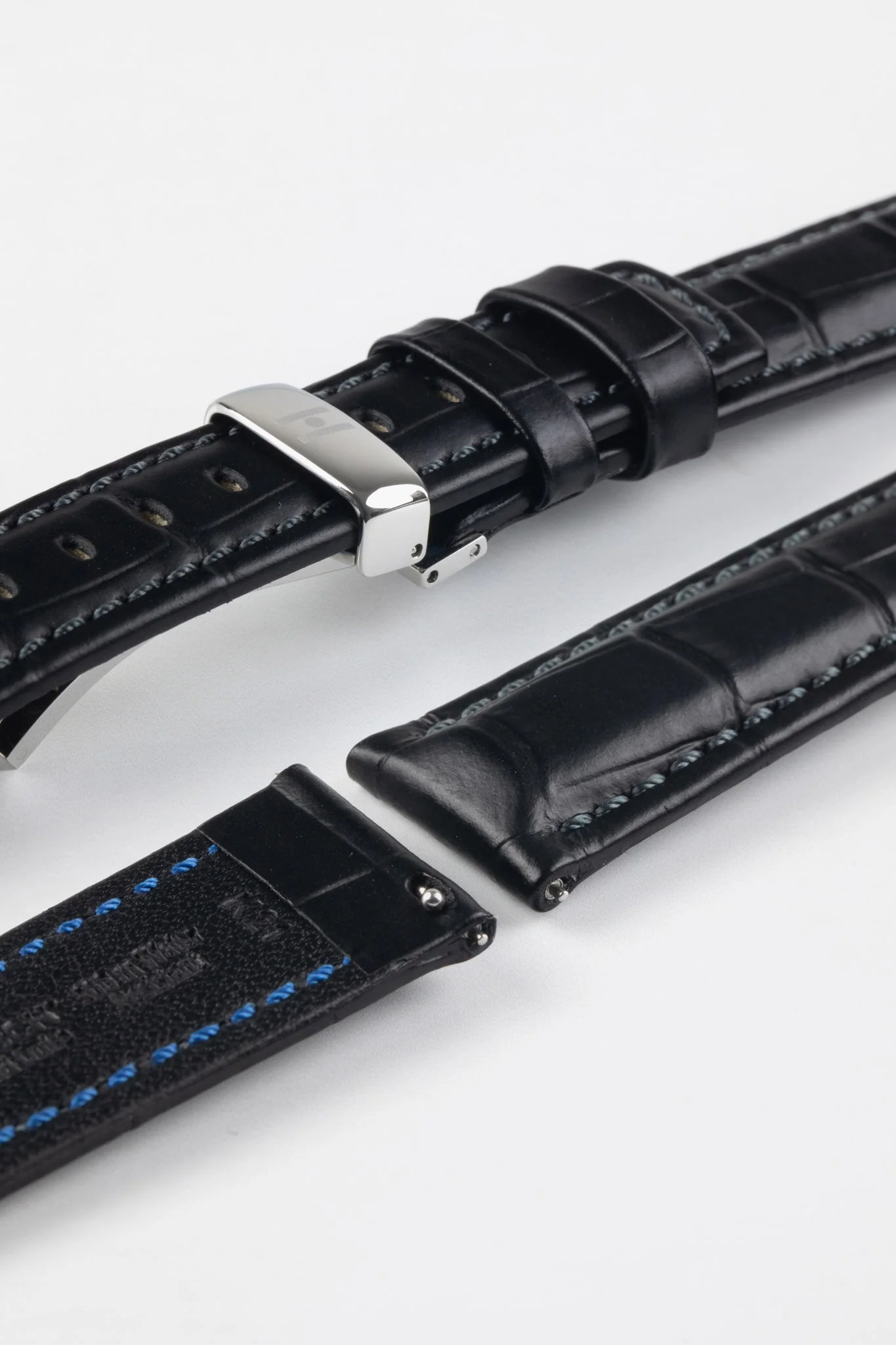 Hirsch GRAND DUKE Water-Resistant Alligator Embossed Sport Watch Strap in BLACK - Image 10