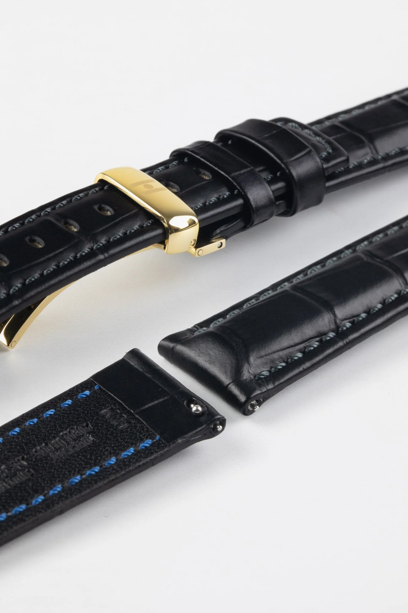 Hirsch GRAND DUKE Water-Resistant Alligator Embossed Sport Watch Strap in BLACK - Image 11