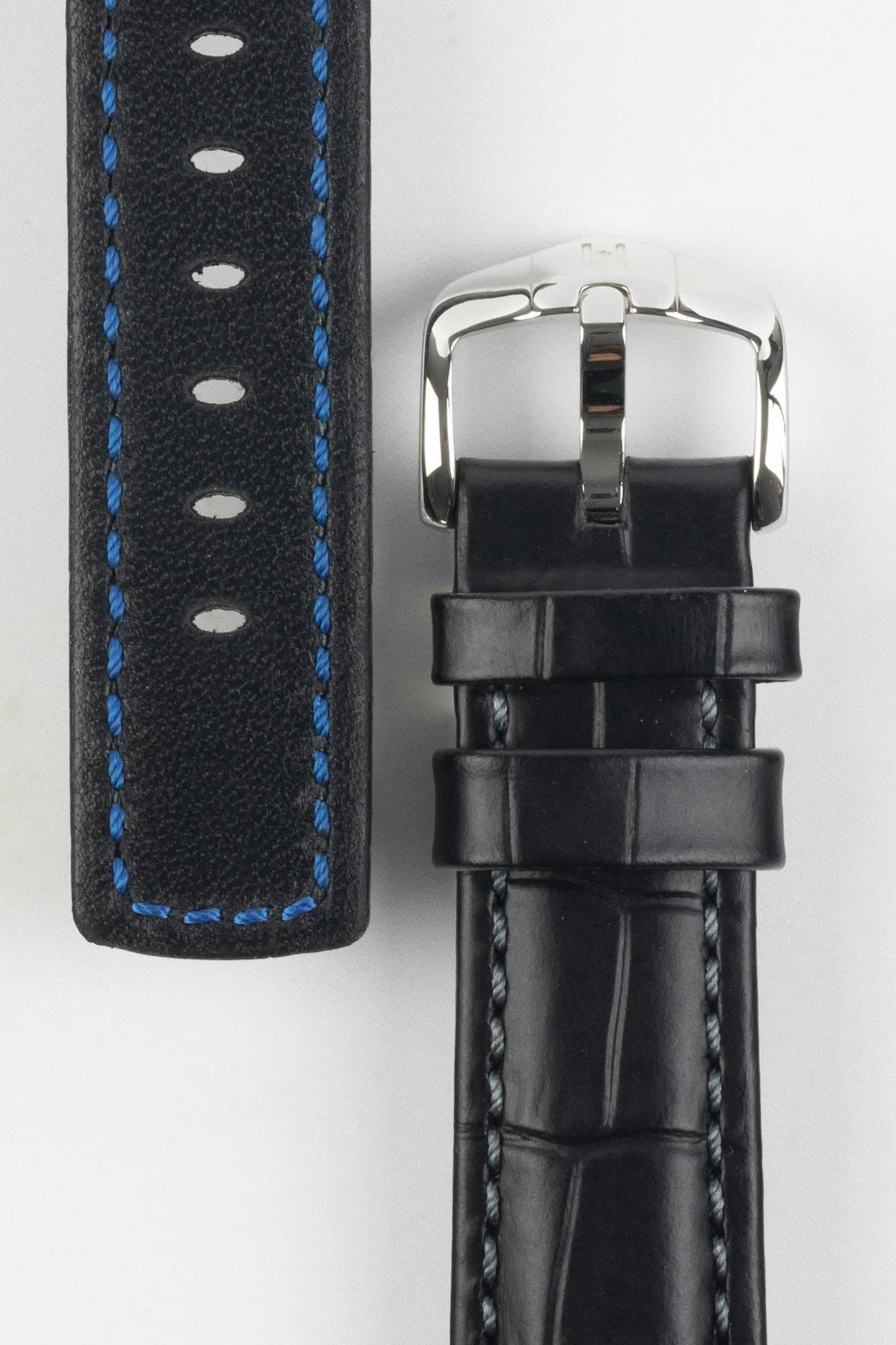 Hirsch GRAND DUKE Water-Resistant Alligator Embossed Sport Watch Strap in BLACK - Image 3