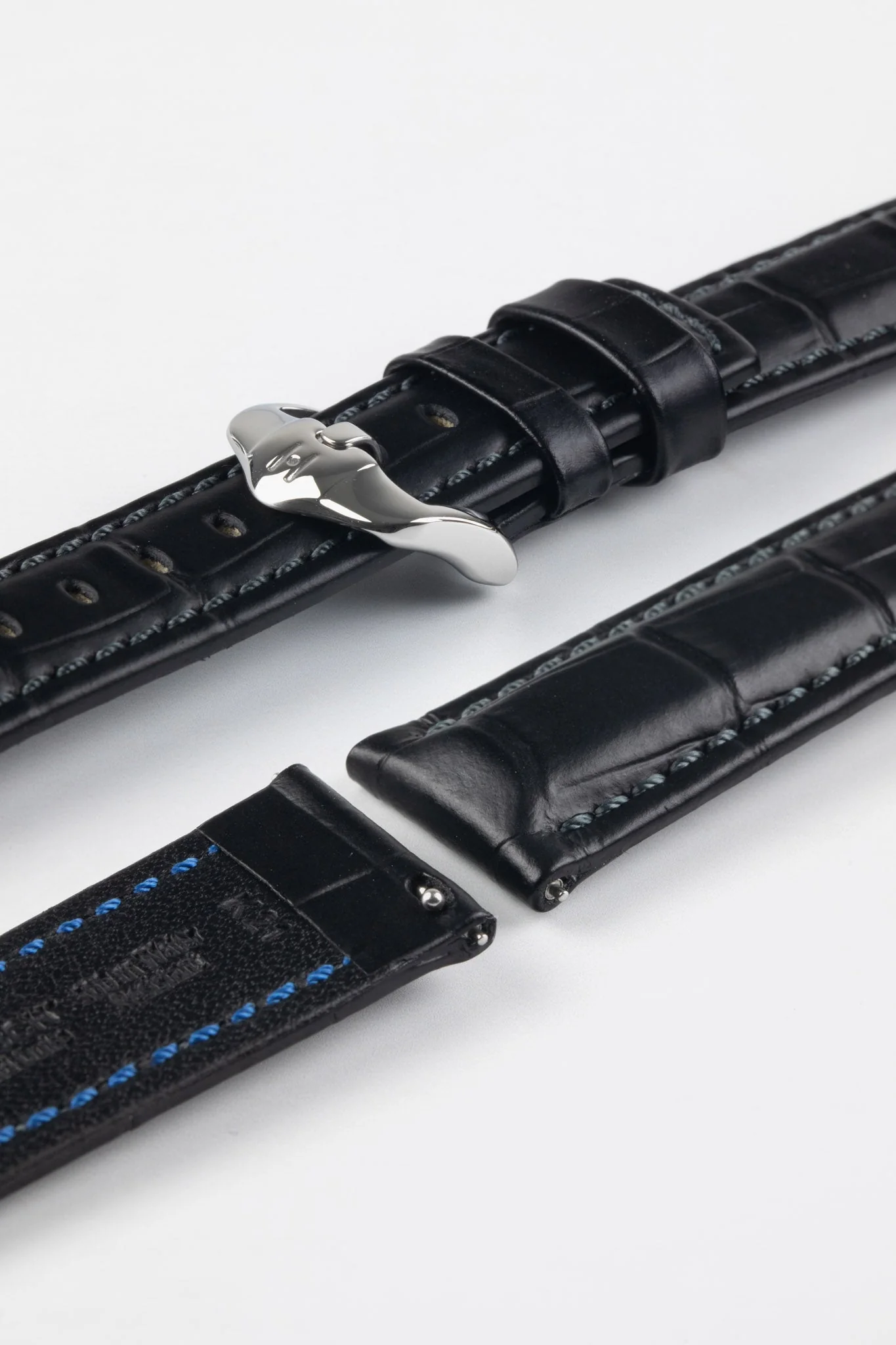 Hirsch GRAND DUKE Water-Resistant Alligator Embossed Sport Watch Strap in BLACK - Image 7