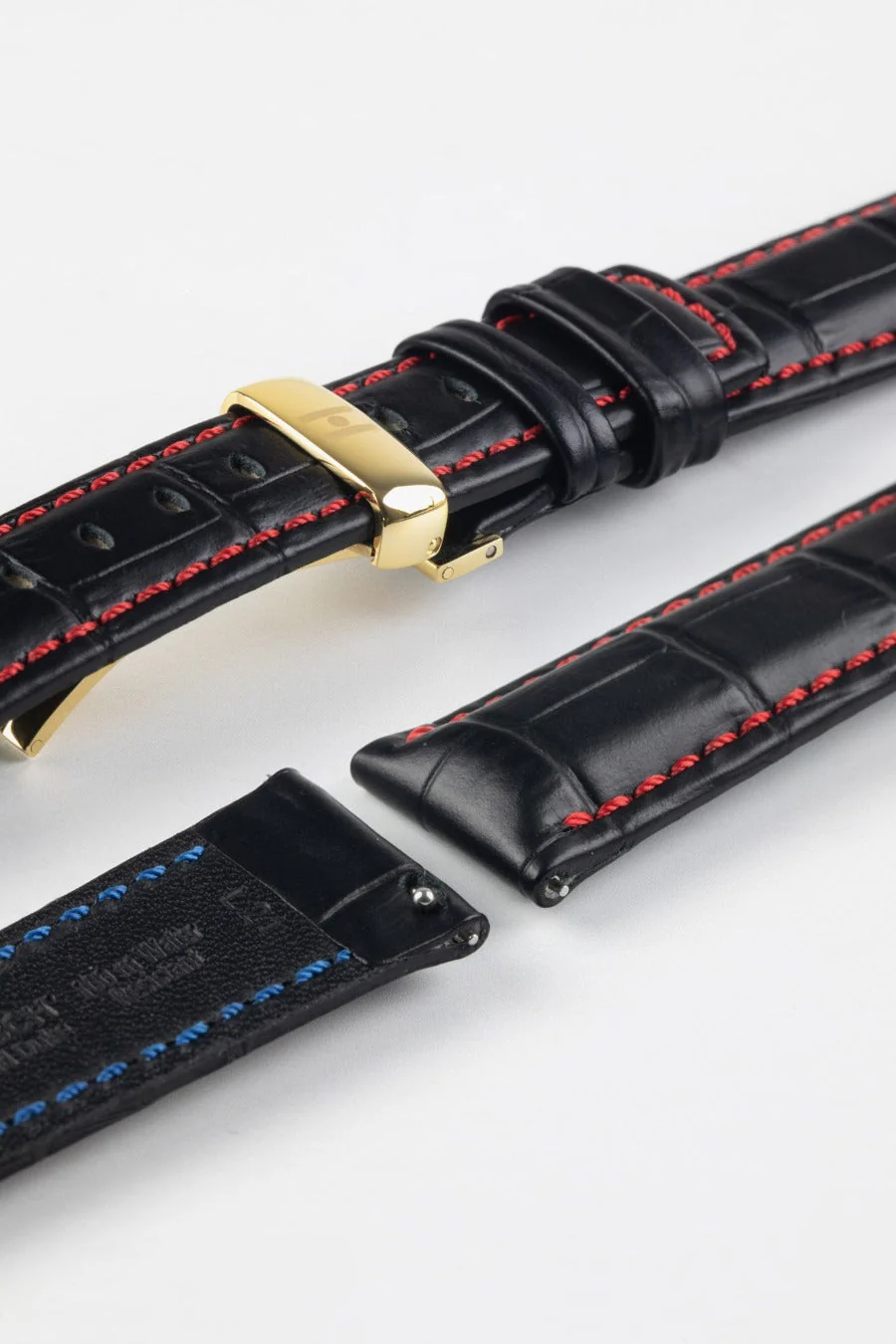 Hirsch GRAND DUKE Water-Resistant Alligator Embossed Sport Watch Strap in BLACK / RED - Image 11
