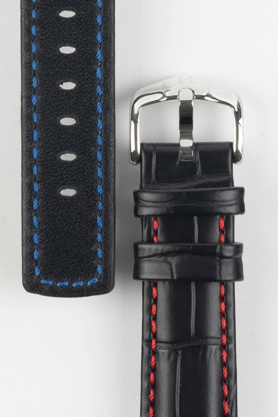 Hirsch GRAND DUKE Water-Resistant Alligator Embossed Sport Watch Strap in BLACK / RED - Image 3