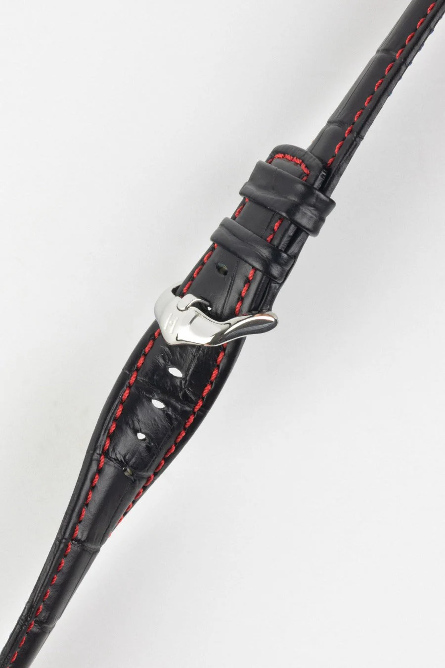 Hirsch GRAND DUKE Water-Resistant Alligator Embossed Sport Watch Strap in BLACK / RED - Image 5