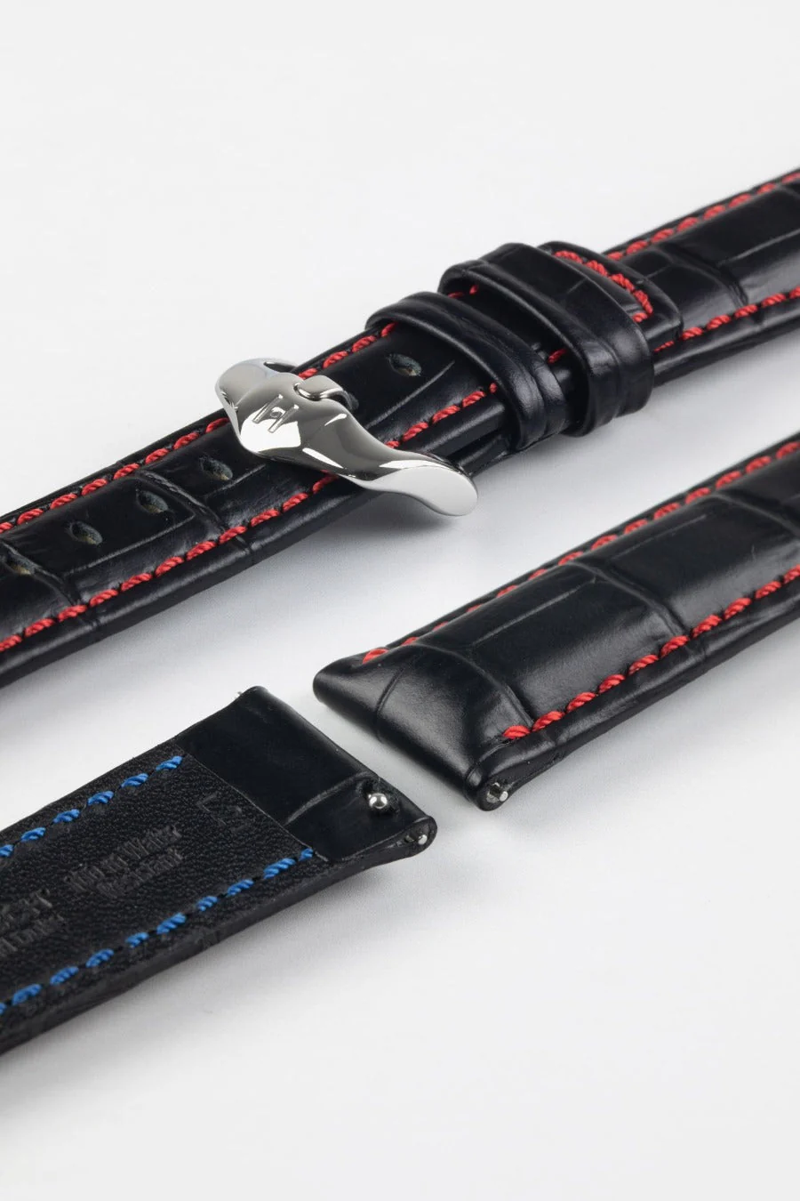 Hirsch GRAND DUKE Water-Resistant Alligator Embossed Sport Watch Strap in BLACK / RED - Image 7