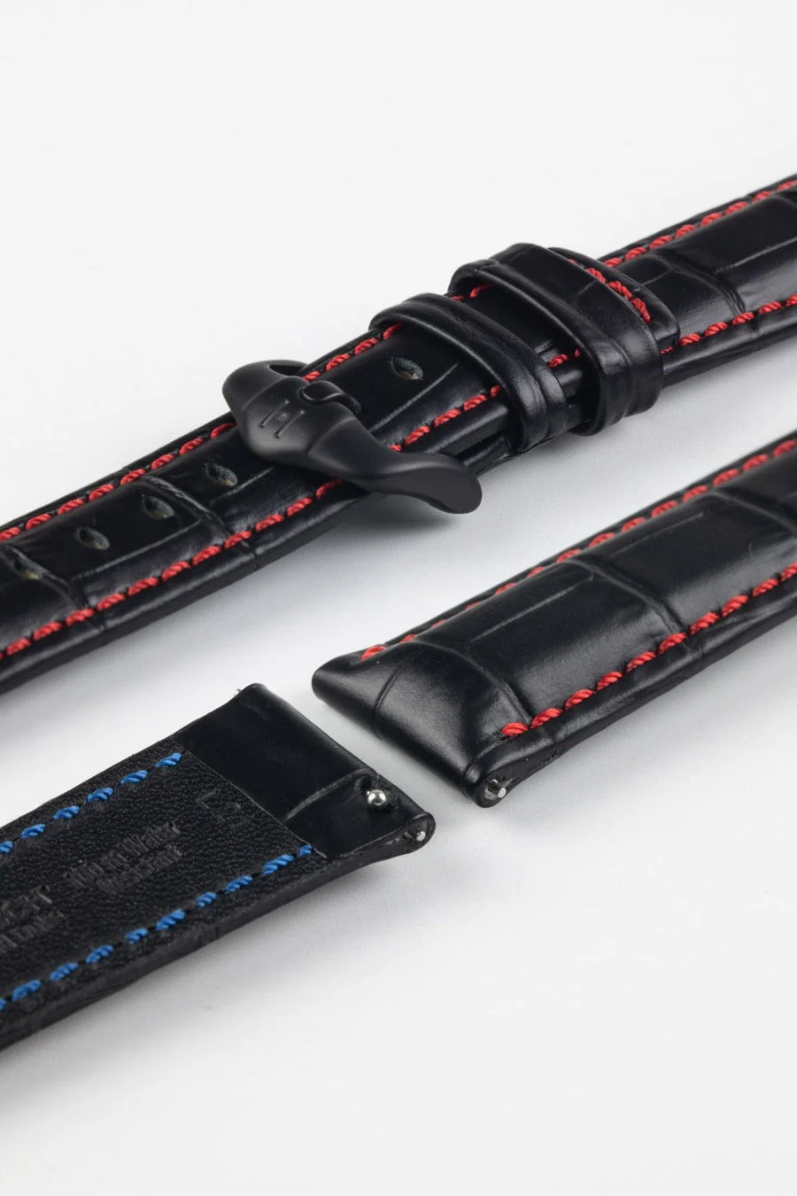 Hirsch GRAND DUKE Water-Resistant Alligator Embossed Sport Watch Strap in BLACK / RED - Image 8