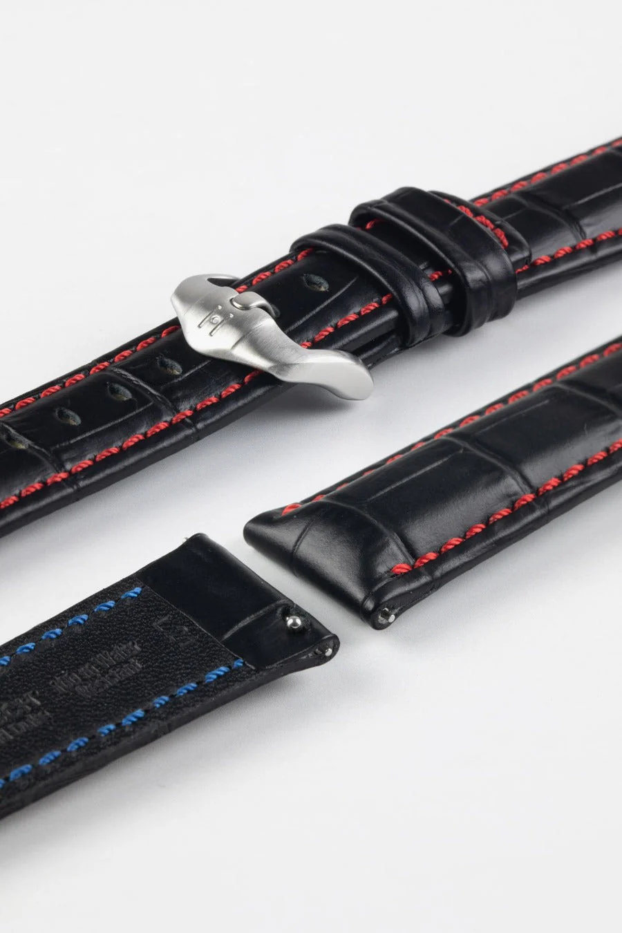 Hirsch GRAND DUKE Water-Resistant Alligator Embossed Sport Watch Strap in BLACK / RED - Image 9