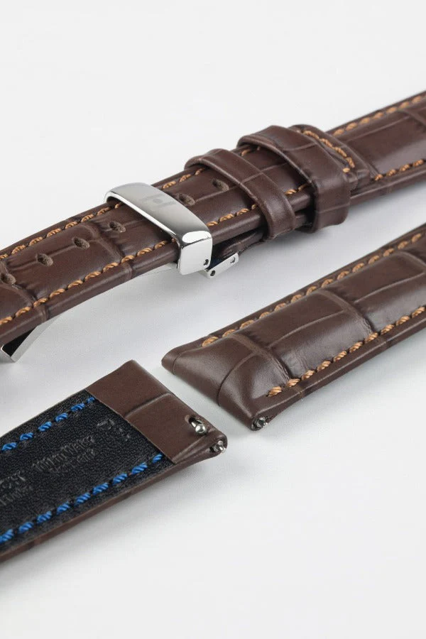Hirsch GRAND DUKE Water-Resistant Alligator Embossed Sport Watch Strap in BROWN - Image 10