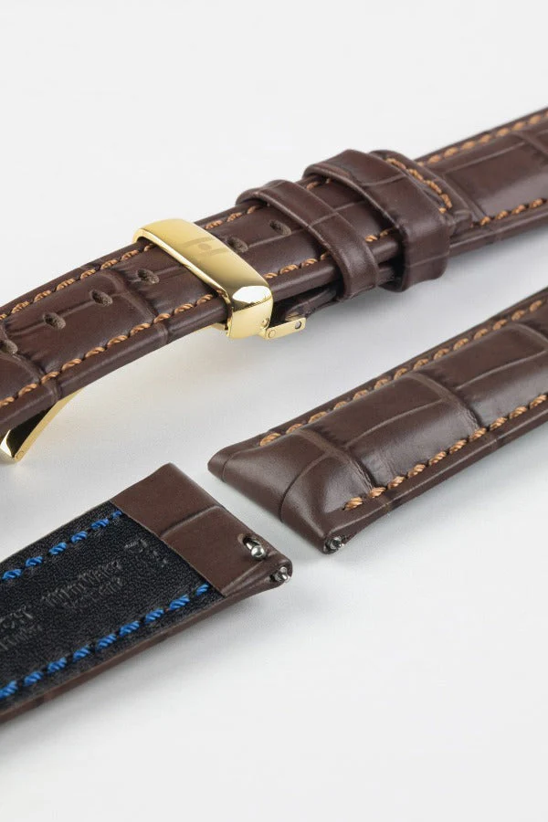 Hirsch GRAND DUKE Water-Resistant Alligator Embossed Sport Watch Strap in BROWN - Image 11