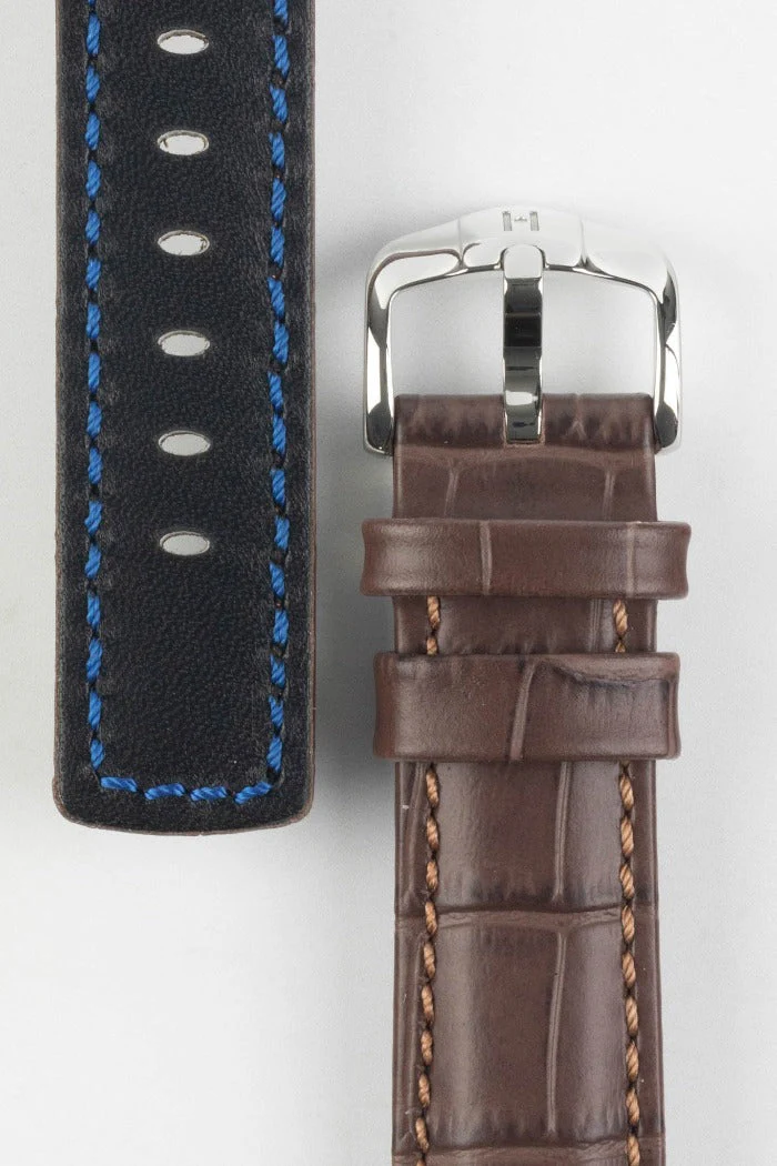 Hirsch GRAND DUKE Water-Resistant Alligator Embossed Sport Watch Strap in BROWN - Image 3