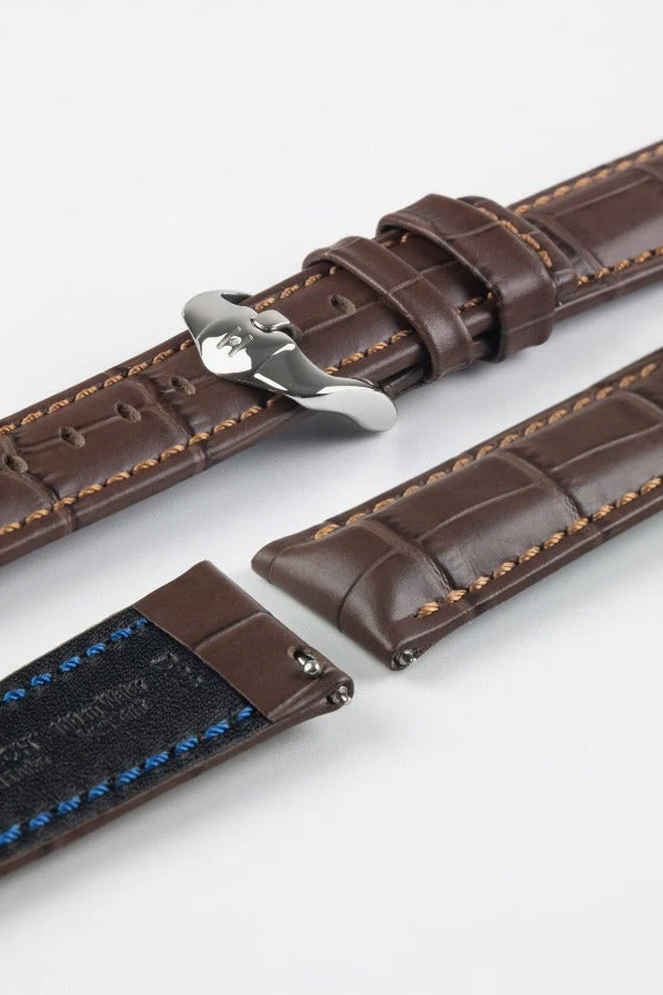 Hirsch GRAND DUKE Water-Resistant Alligator Embossed Sport Watch Strap in BROWN - Image 7