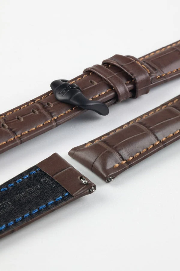 Hirsch GRAND DUKE Water-Resistant Alligator Embossed Sport Watch Strap in BROWN - Image 8
