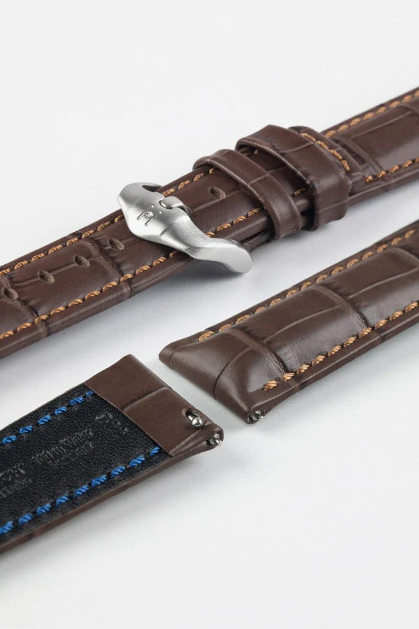 Hirsch GRAND DUKE Water-Resistant Alligator Embossed Sport Watch Strap in BROWN - Image 9