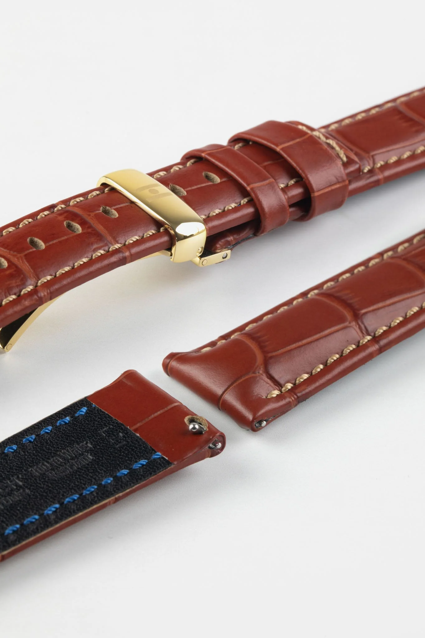 Hirsch GRAND DUKE Water-Resistant Alligator Embossed Sport Watch Strap in GOLD BROWN - Image 11