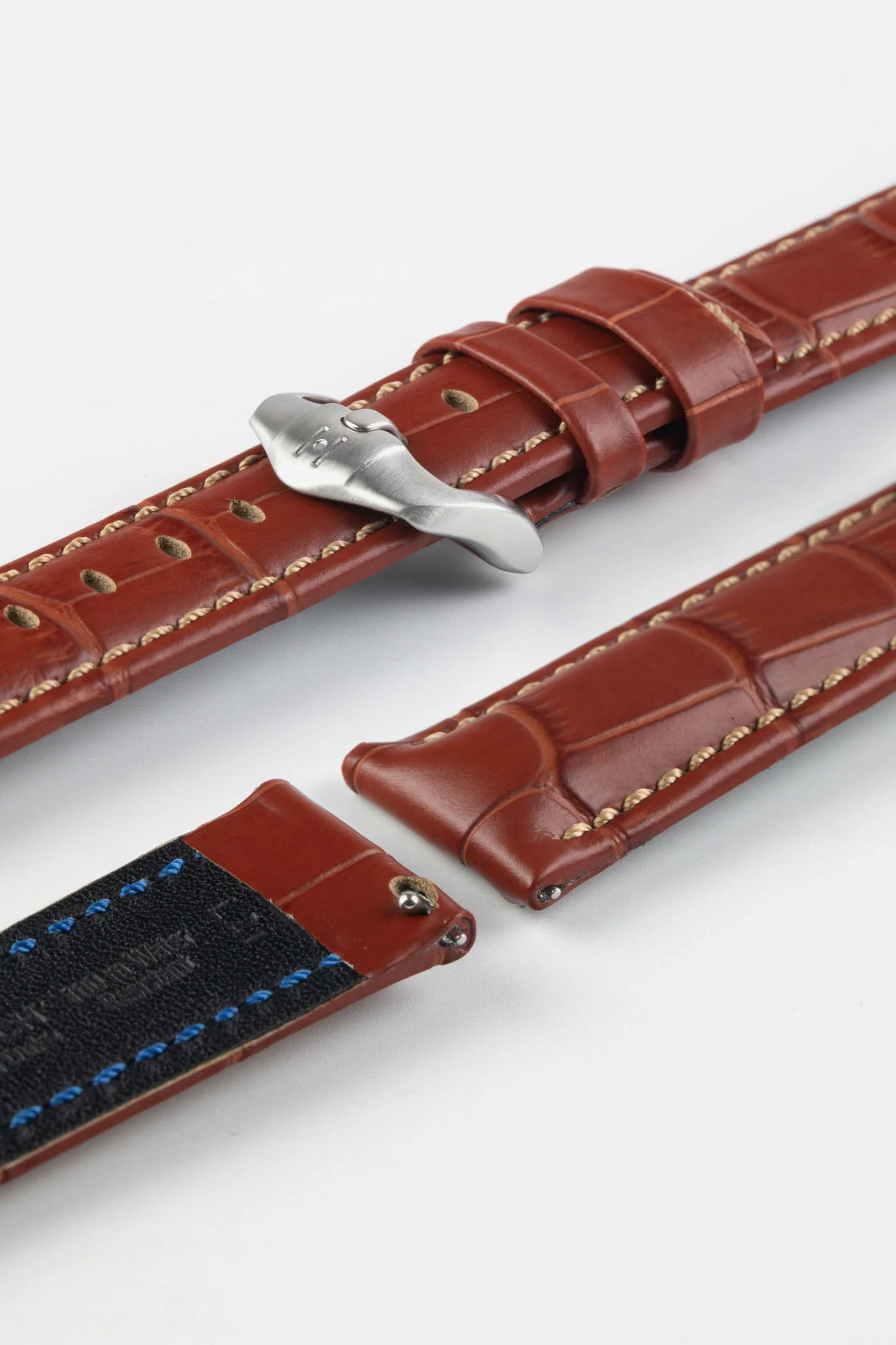 Hirsch GRAND DUKE Water-Resistant Alligator Embossed Sport Watch Strap in GOLD BROWN - Image 9