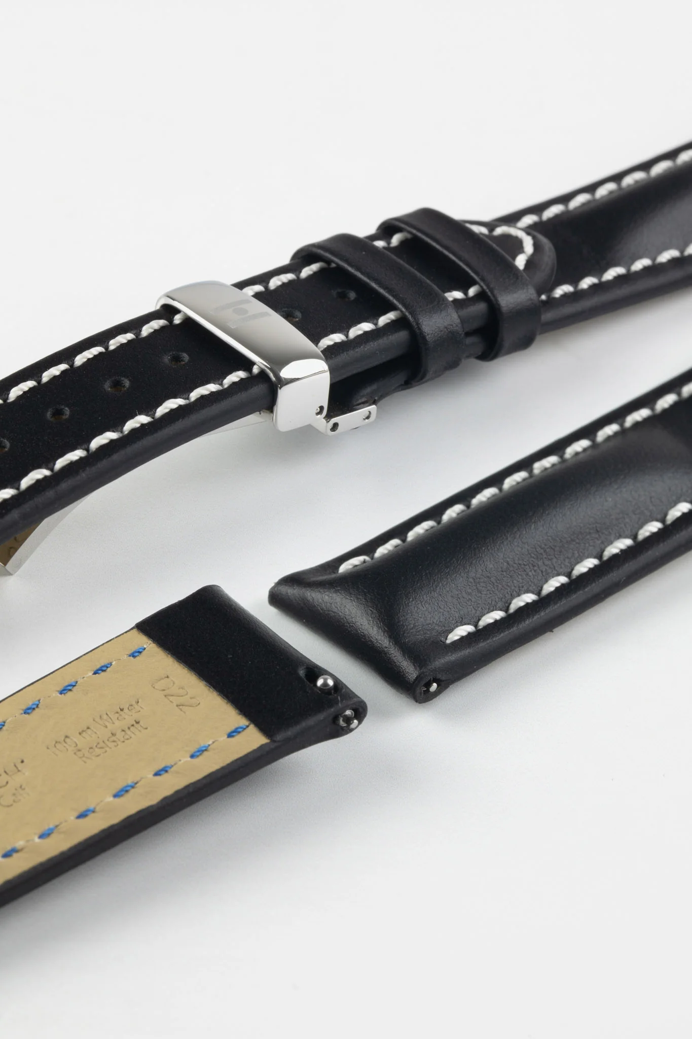 Hirsch HEAVY CALF Water-Resistant Calf Leather Watch Strap in BLACK/WHITE - Image 11