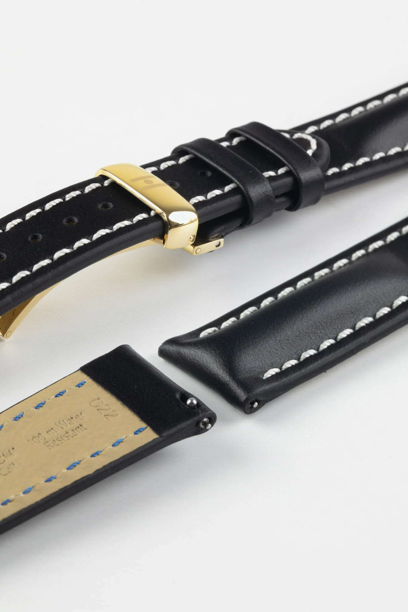 Hirsch HEAVY CALF Water-Resistant Calf Leather Watch Strap in BLACK/WHITE - Image 12
