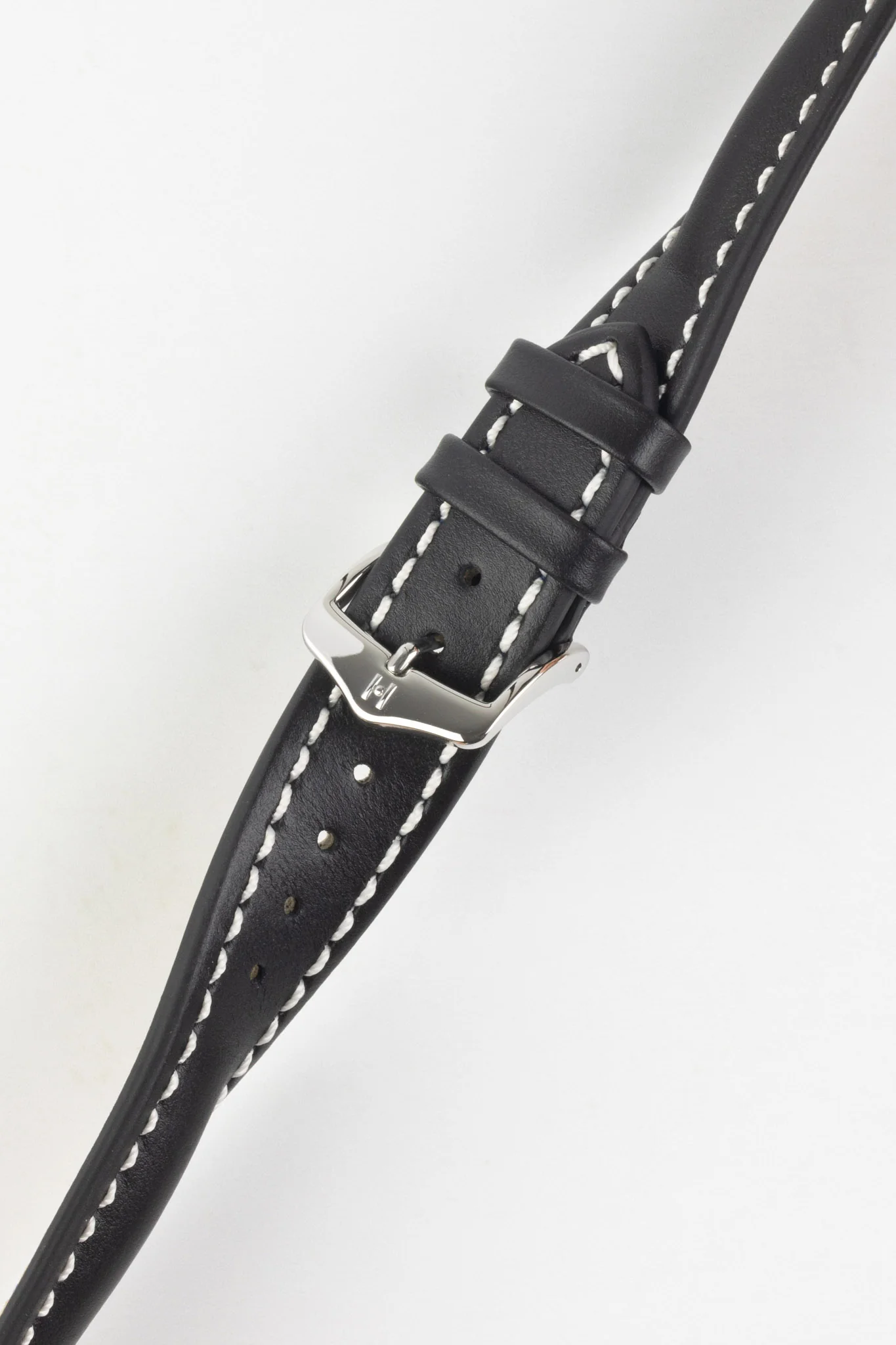 Hirsch HEAVY CALF Water-Resistant Calf Leather Watch Strap in BLACK/WHITE - Image 5