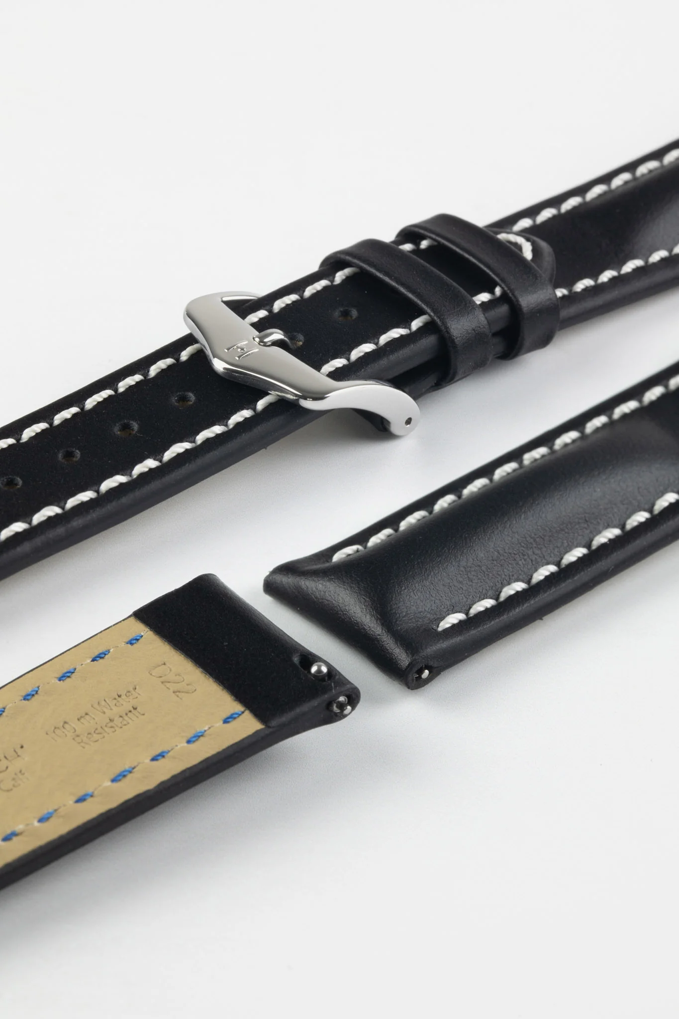 Hirsch HEAVY CALF Water-Resistant Calf Leather Watch Strap in BLACK/WHITE - Image 7