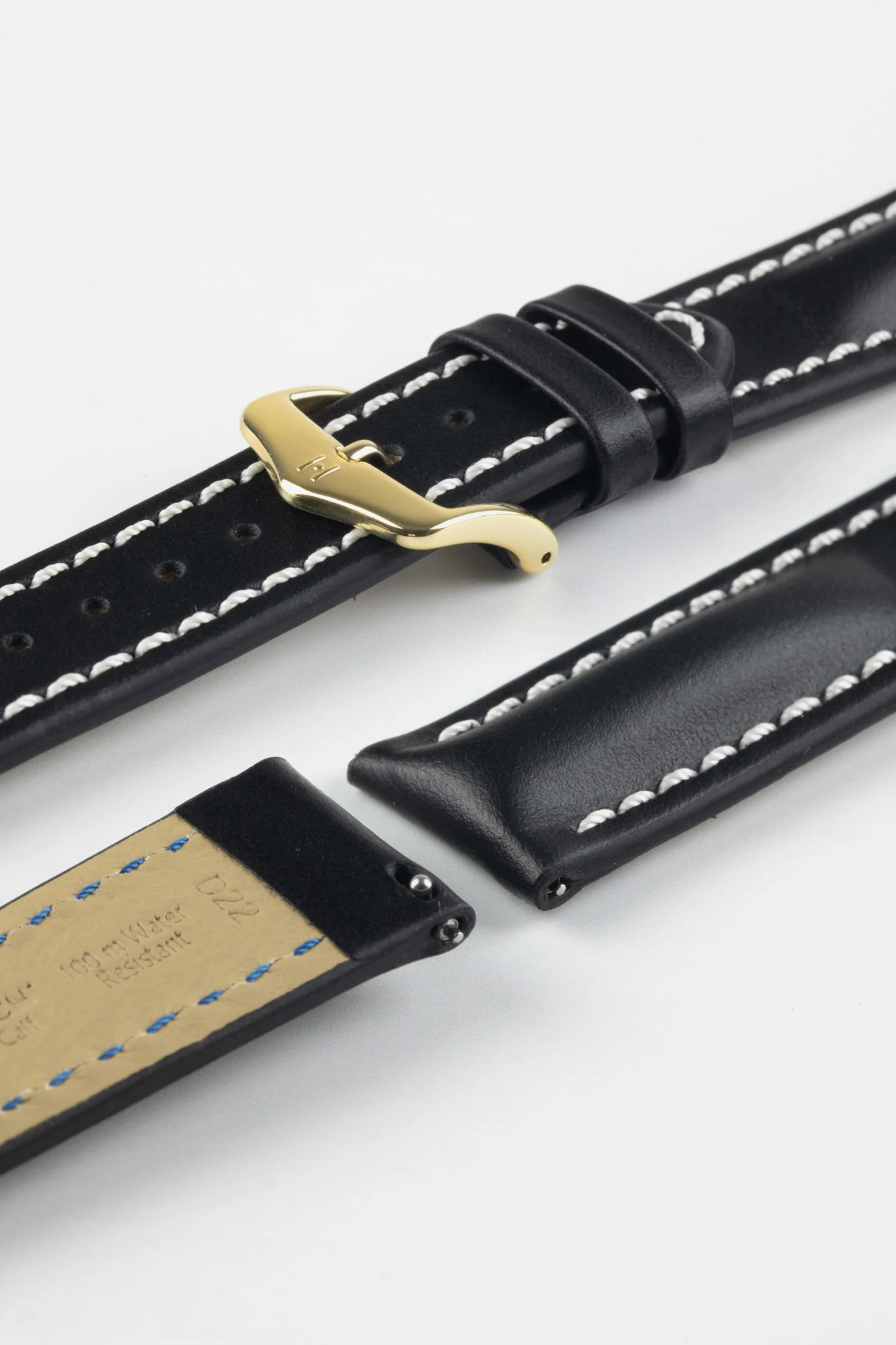 Hirsch HEAVY CALF Water-Resistant Calf Leather Watch Strap in BLACK/WHITE - Image 8