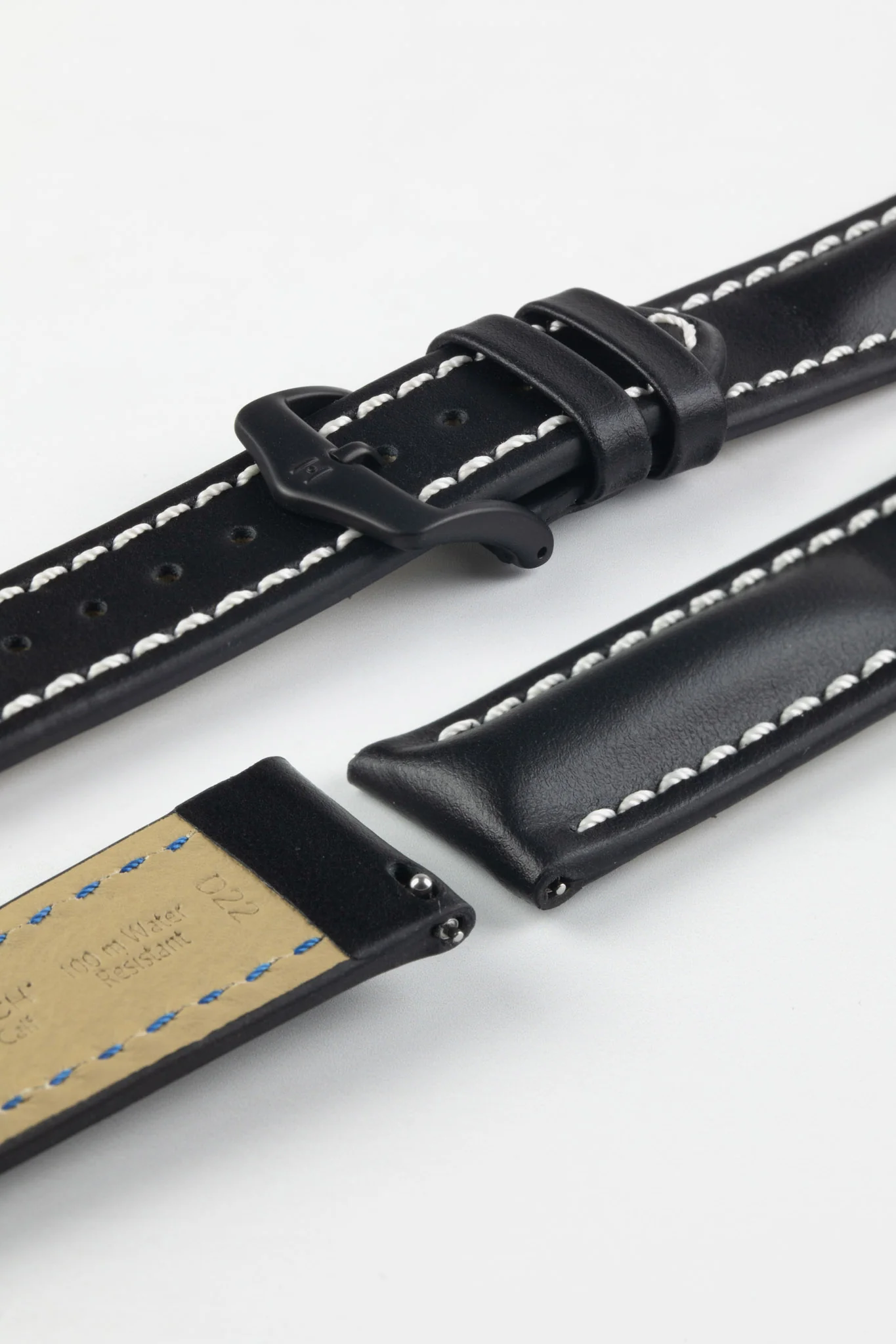 Hirsch HEAVY CALF Water-Resistant Calf Leather Watch Strap in BLACK/WHITE - Image 9