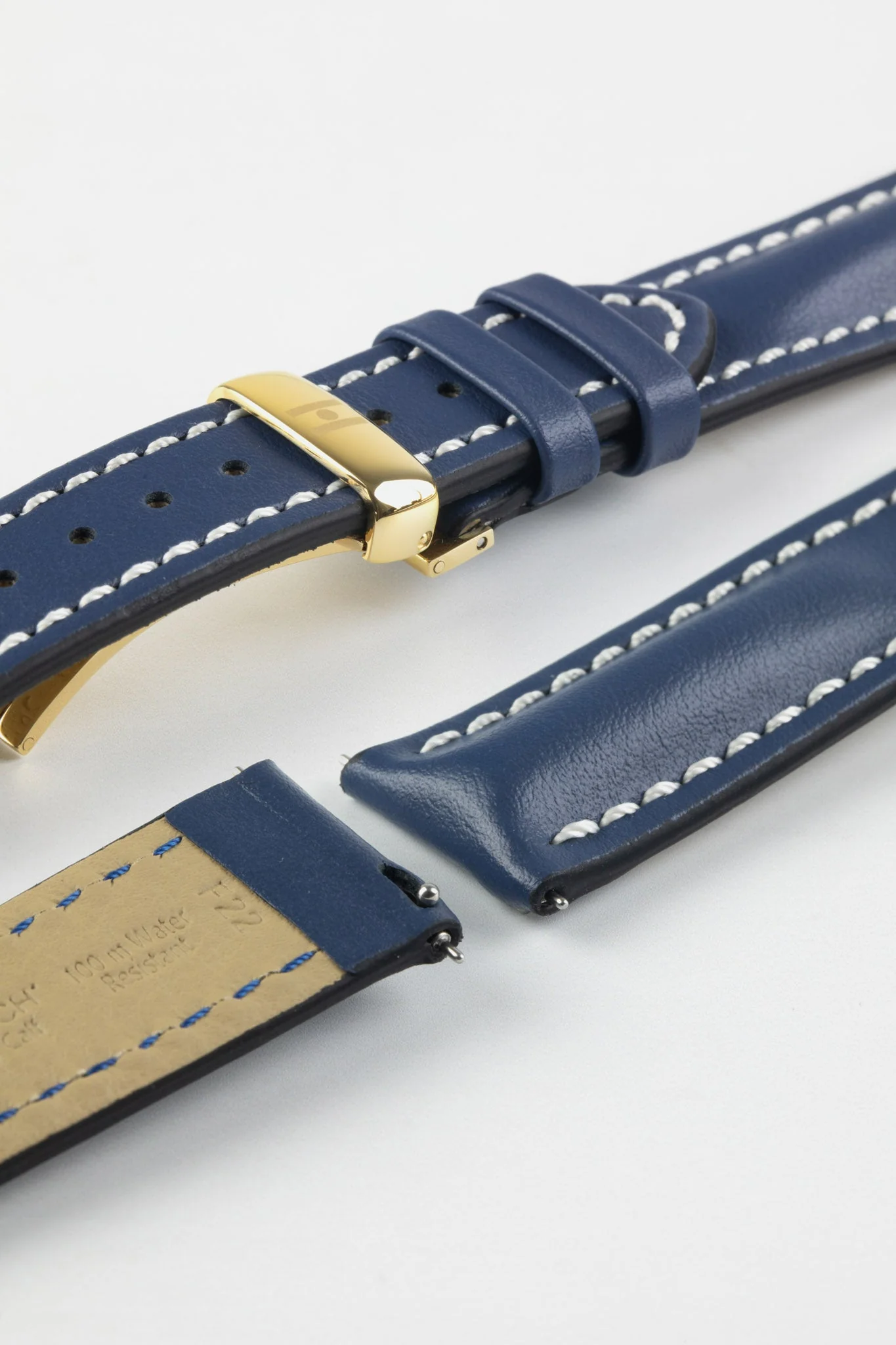 Hirsch HEAVY CALF Water-Resistant Calf Leather Watch Strap in BLUE - Image 12